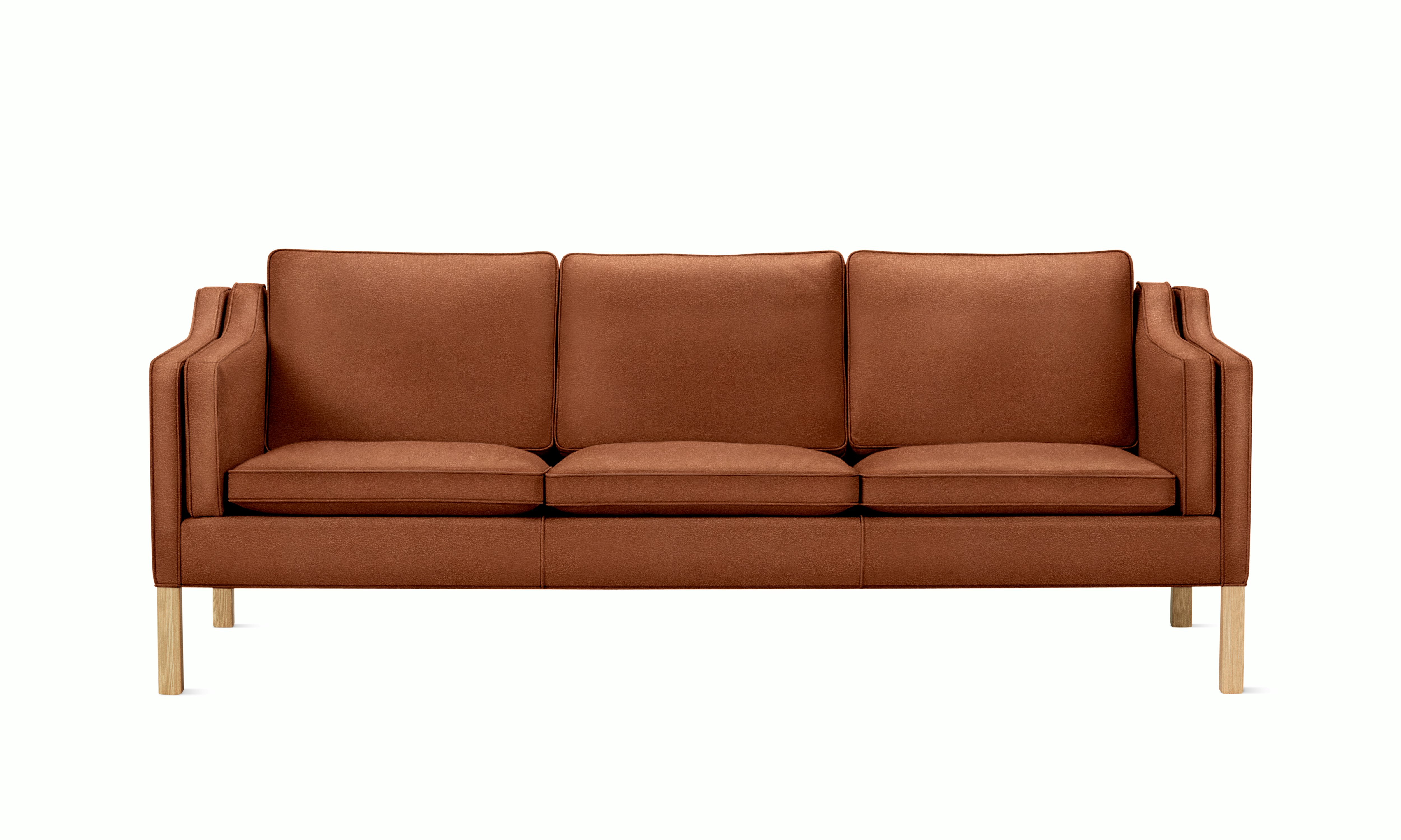 A Mogensen Sofa in oak f viewed from the front.