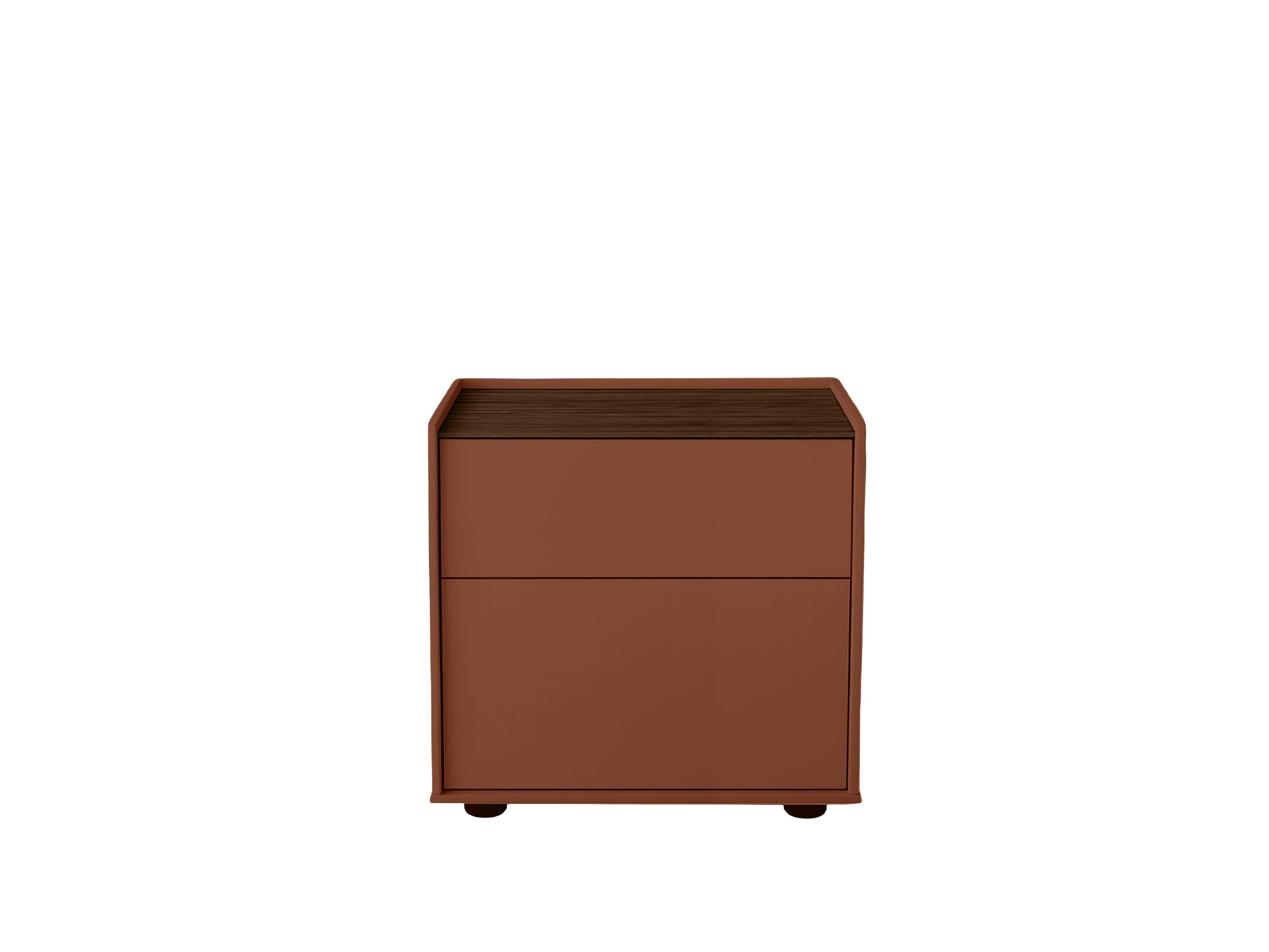 A Bera Bedside Table in indian, walnut viewed from the front.