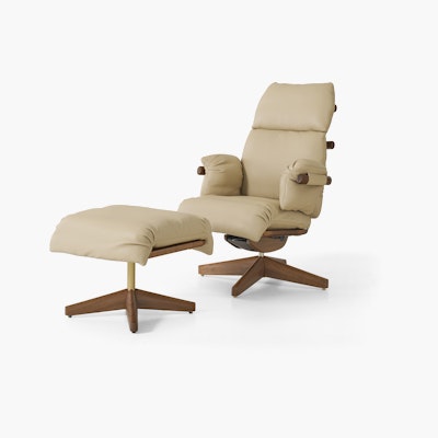 Ramus Lounge Chair & Ottoman - Comfort Leather,  Grey Beige,  Walnut,  Satin Brass Ramus Lounge Chair & Ottoman - Comfort Leather,  Grey Beige,  Walnut,  Satin Brass