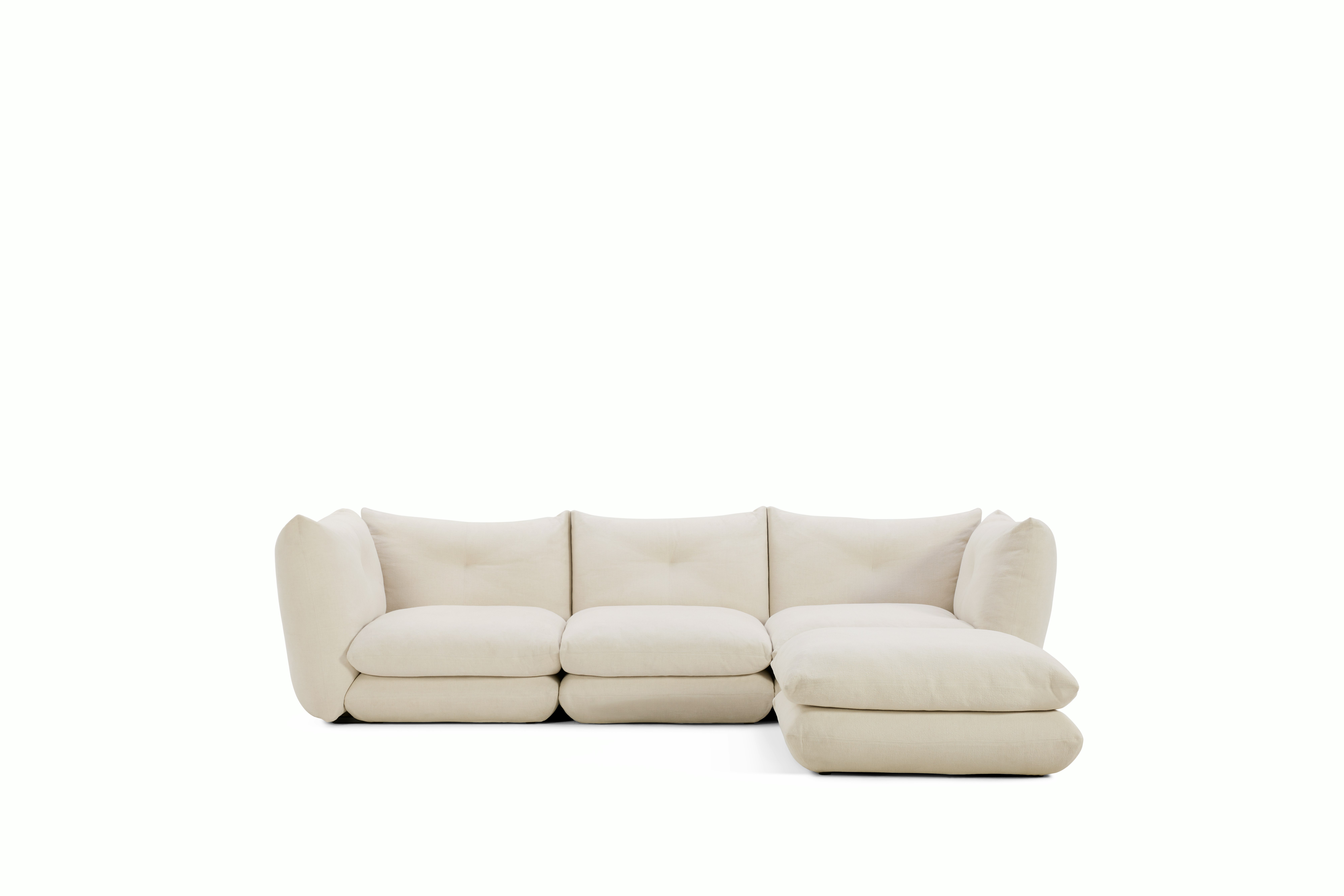 Perron Pillo Sectional - Three Seater with Ottoman, Standard, Haven, Ivory
