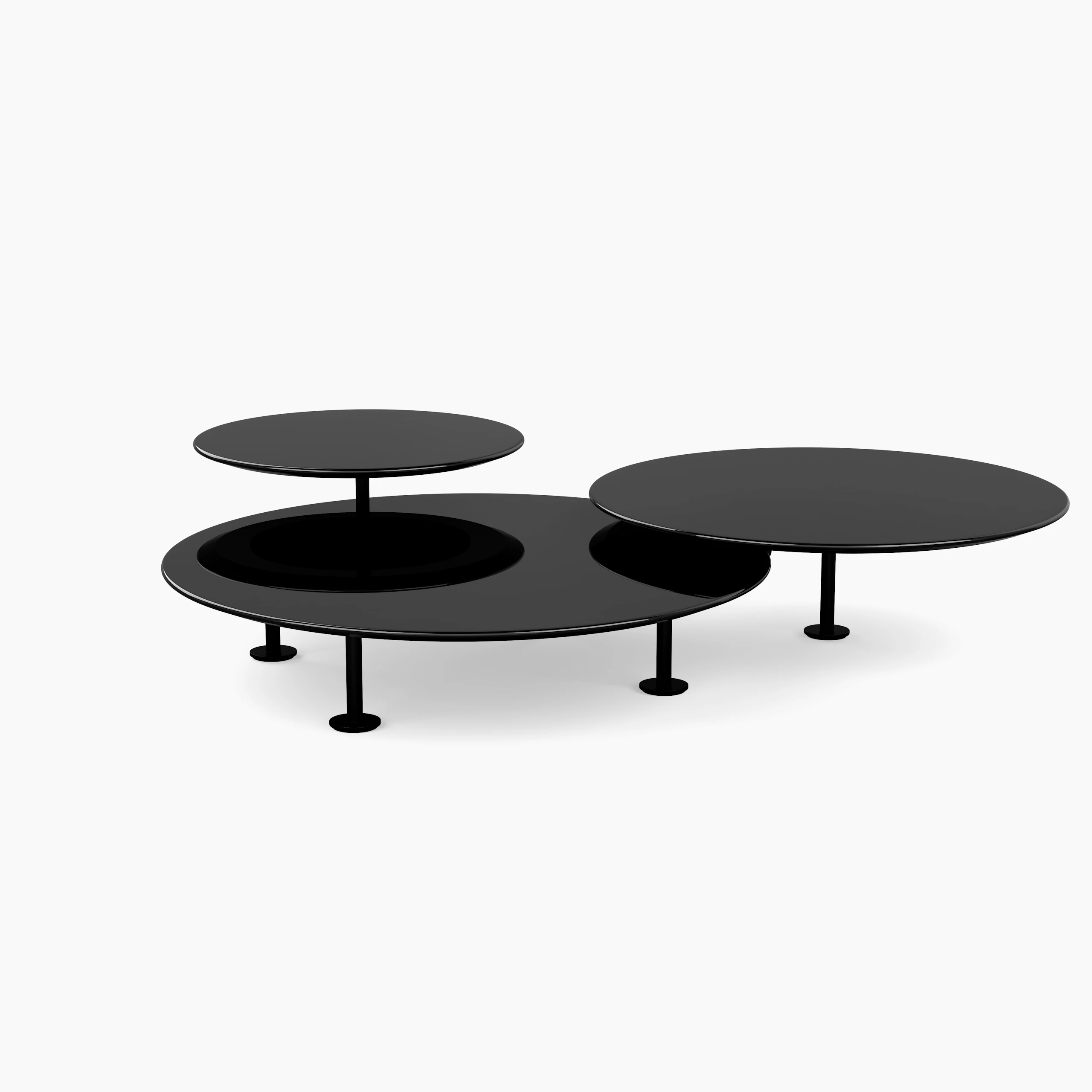 Grasshopper Triple-Top Coffee Table - Glass, Black, Black