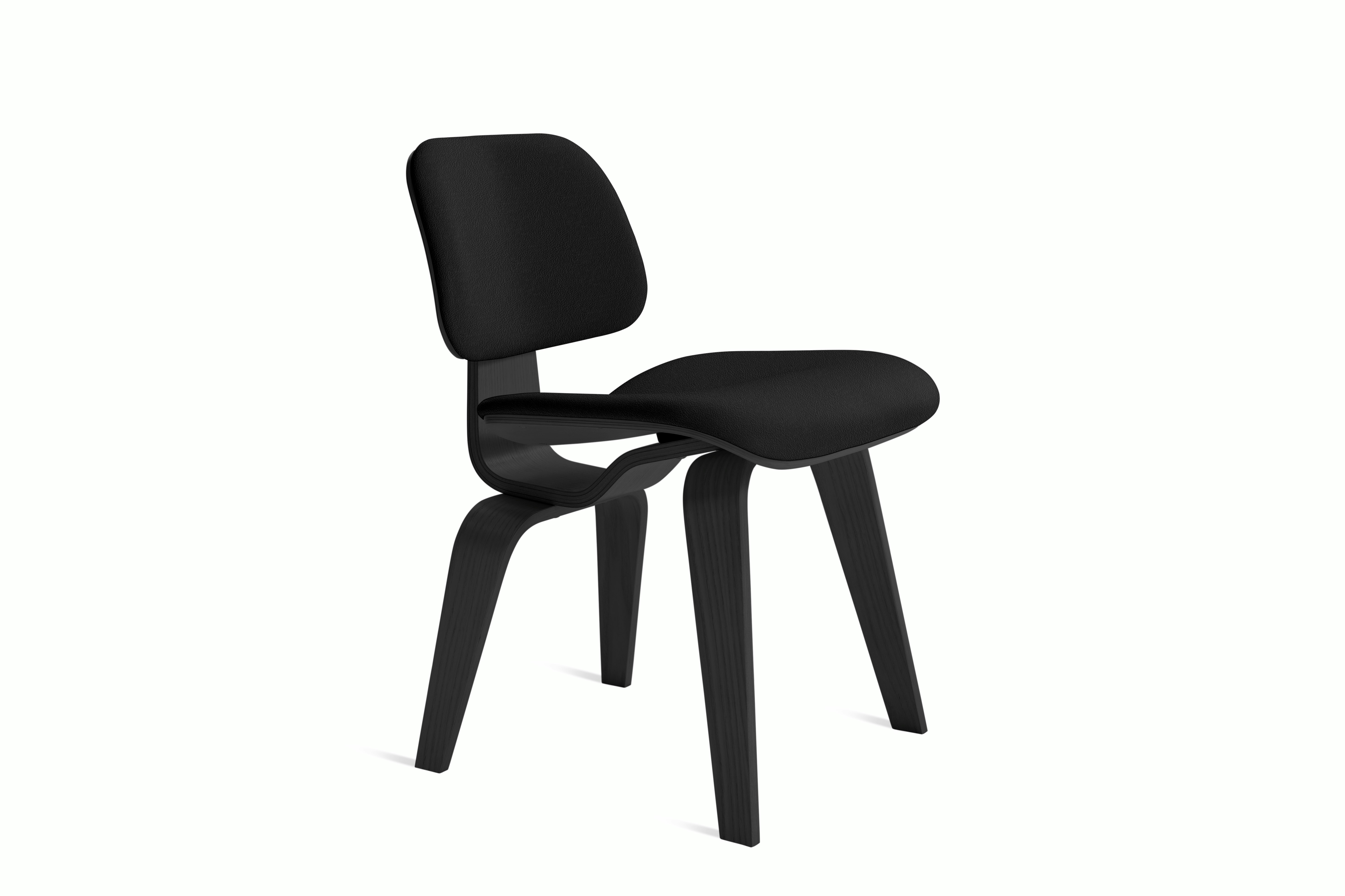Eames Molded Plywood Dining Chair Wood Base (DCW) in Ebony,  Prone Leather,  Obsidian