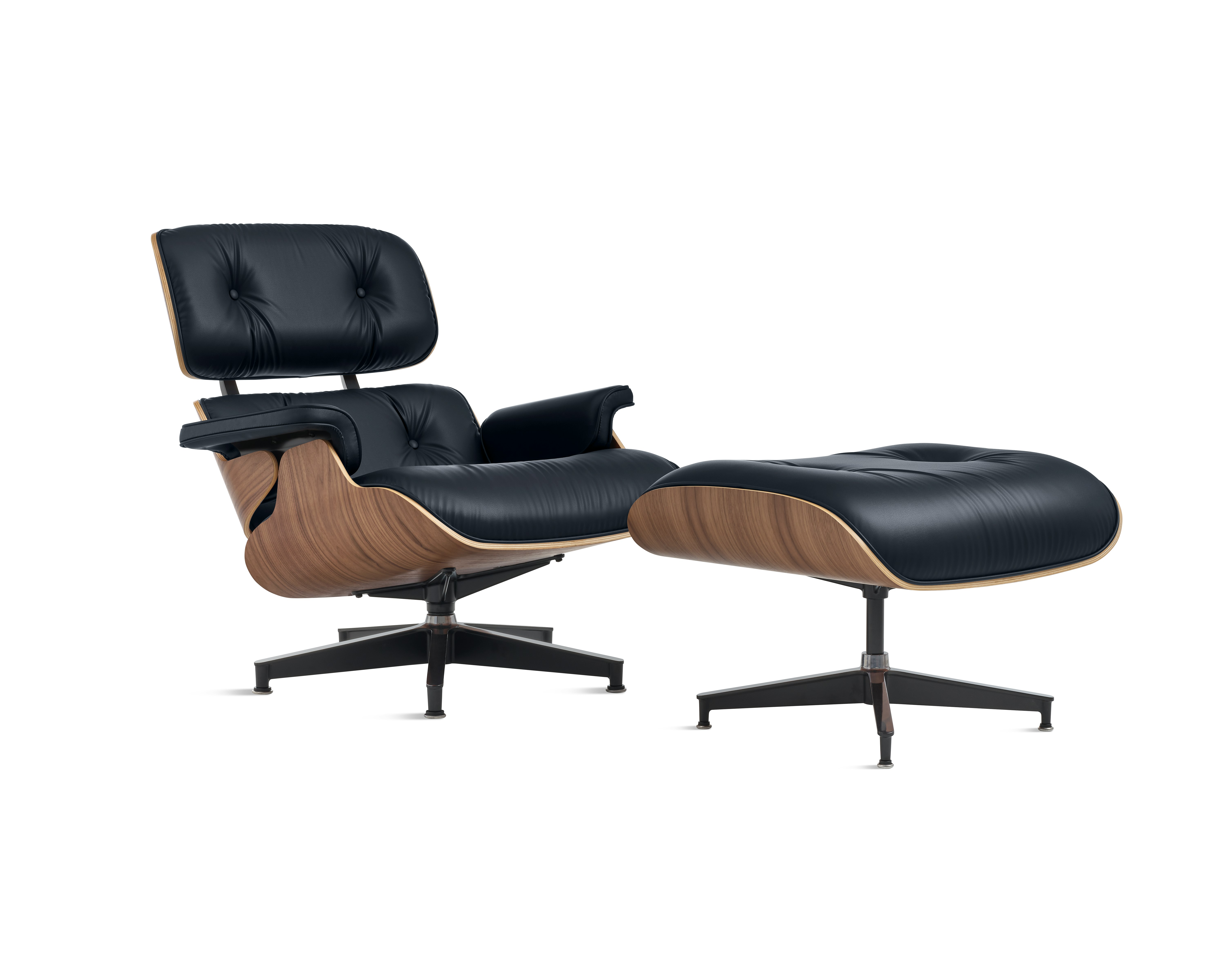 Eames Lounge & Ottoman,  3/4 View - All Grain (Edelman),  Walnut,  Blue Jeans