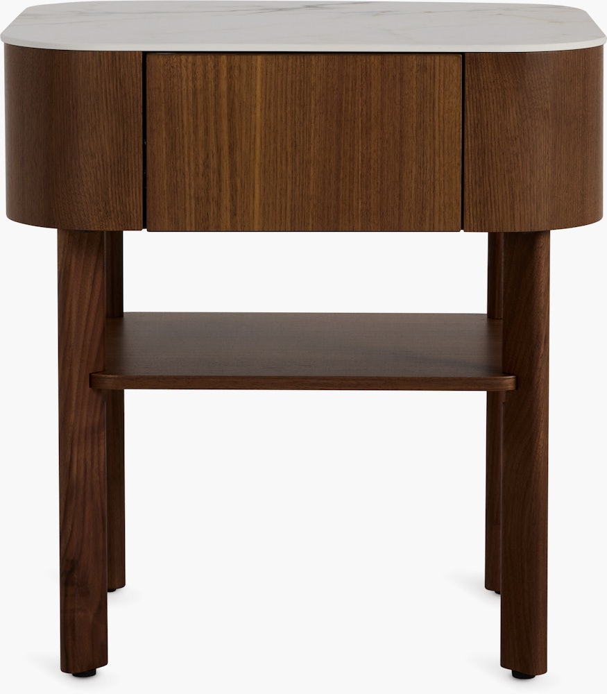 Parabole Nightstand - walnut,  white marble