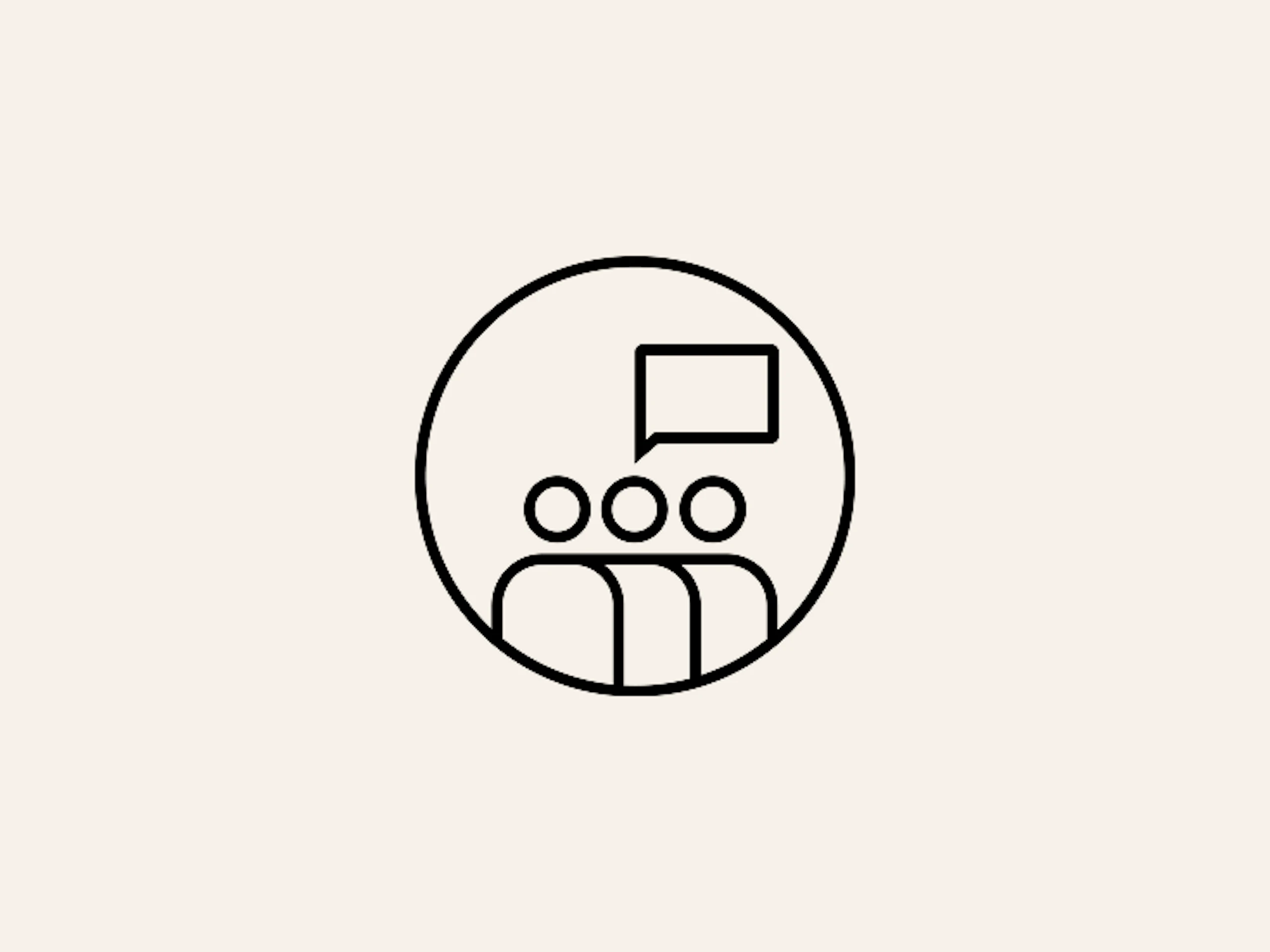 Black line symbol of three people with a speech bubble.