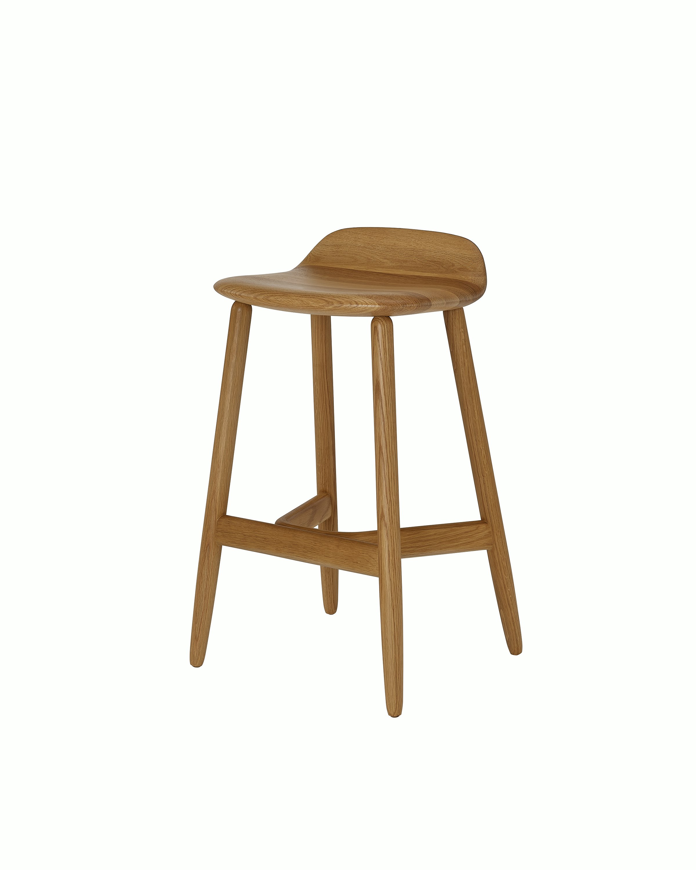 Counter Height Crosshatch Stool designed by EOOS in Natural Oak, shown at a front angle on a white sweep.