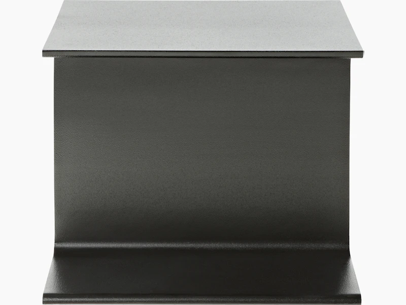 A black I Beam side table, oriented to display the cast-aluminum pedestal's central section.