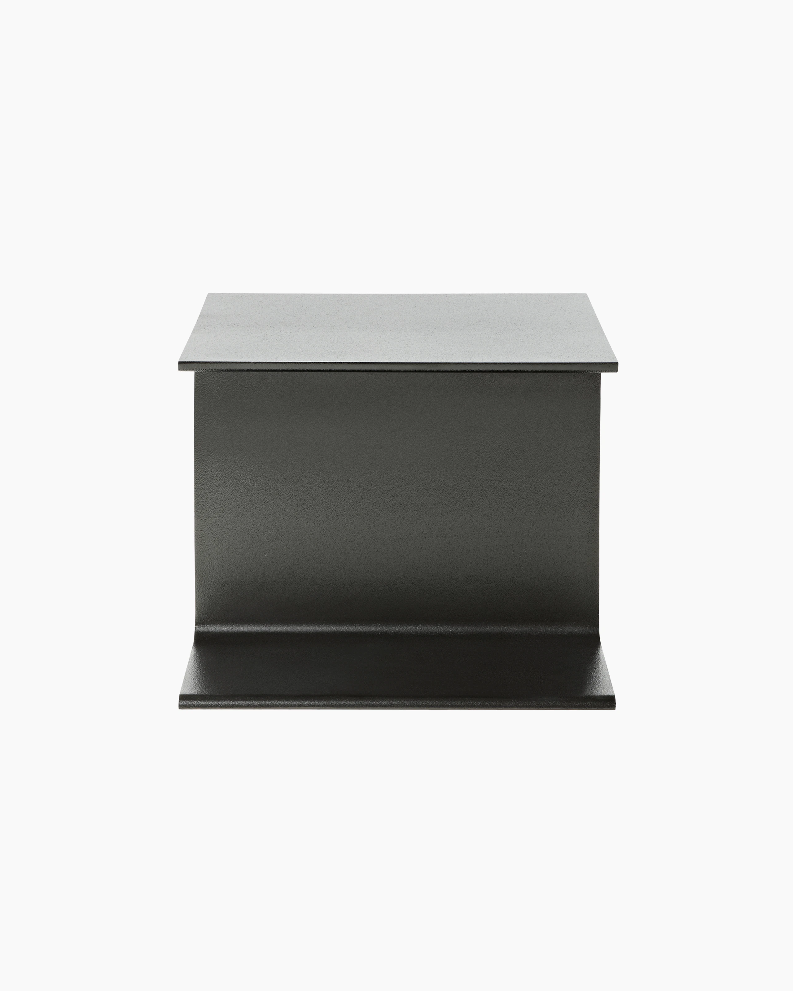 A black I Beam side table, oriented to display the cast-aluminum pedestal's central section.