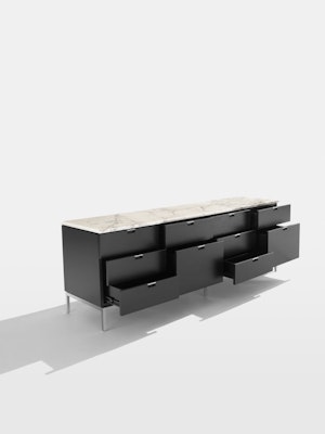 Florence Knoll credenza in ebonized oak with white marble top