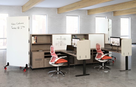 rockwell unscripted backdrop mobile markerboard wall collaboration whiteboard space delineation team storage workstation anchor storage anchor hutch k. screen contour desk screens generation by knoll work chair task chair tone height adjustable desk