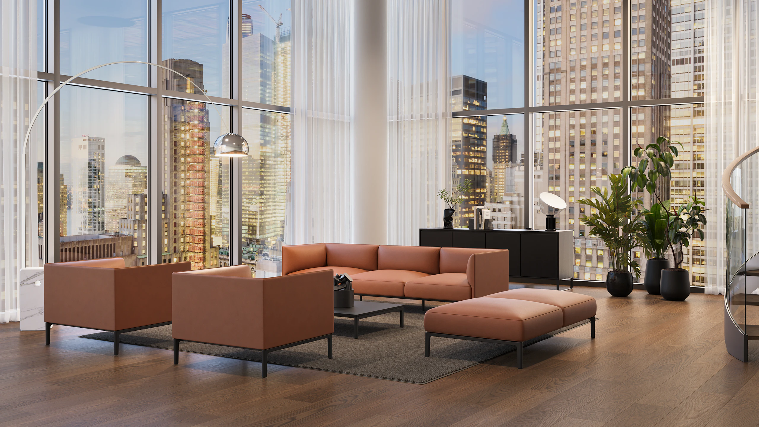 Mimo sofas and club chairs in a high-end office setting.