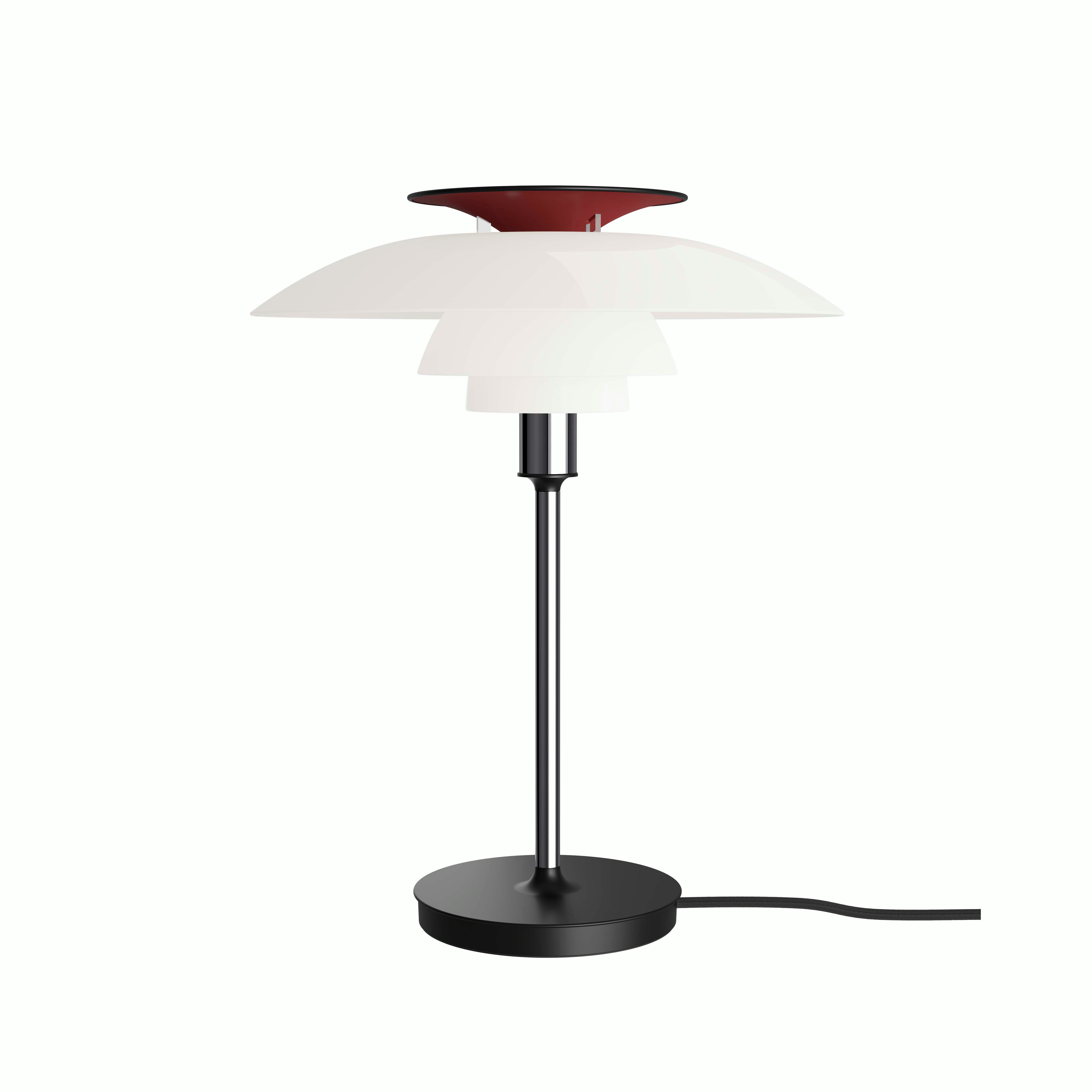 A PH 80 Table Lamp in Chrome viewed from the front.