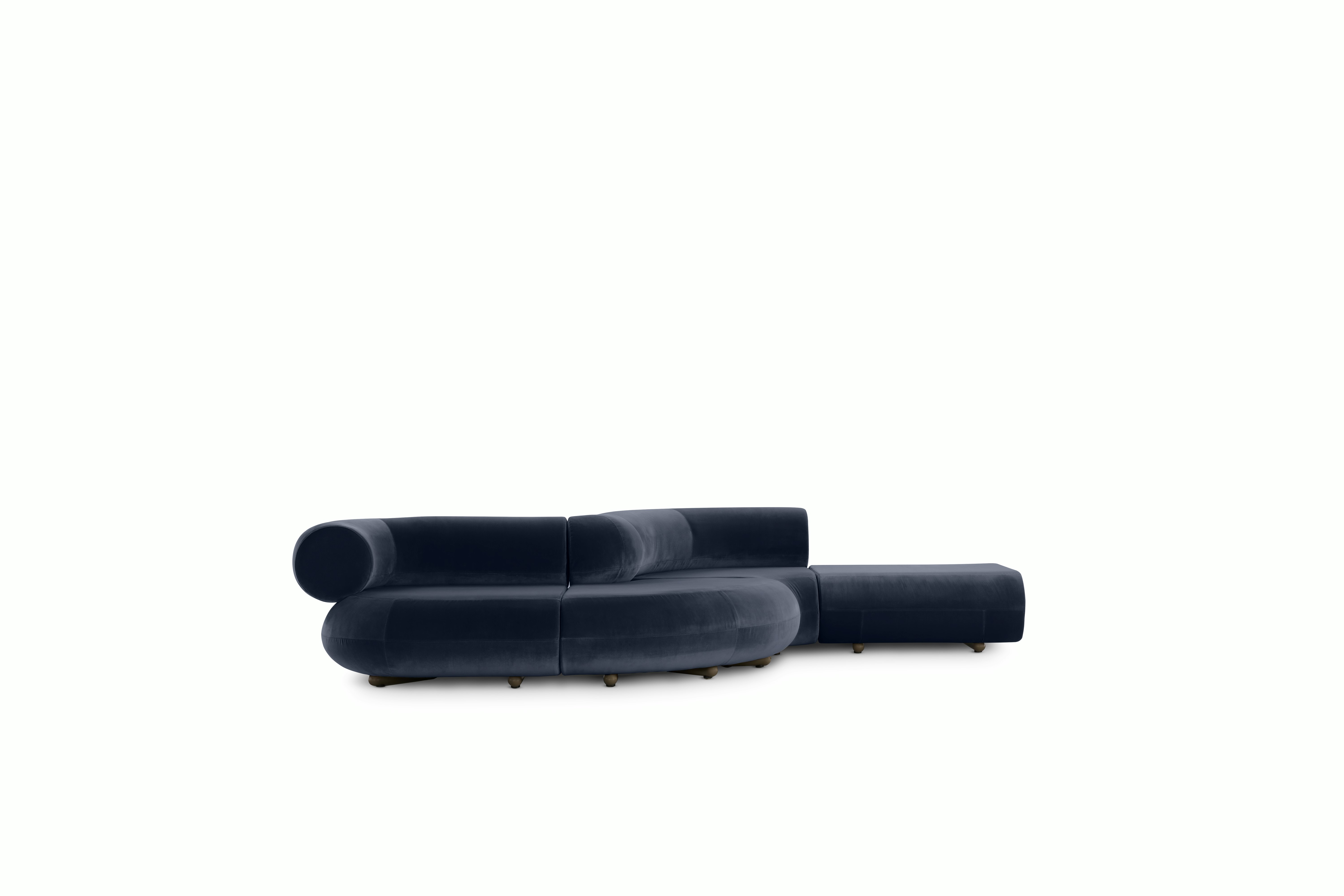 Fat Curvy Sectional Sofa - royal-velvet,  navy