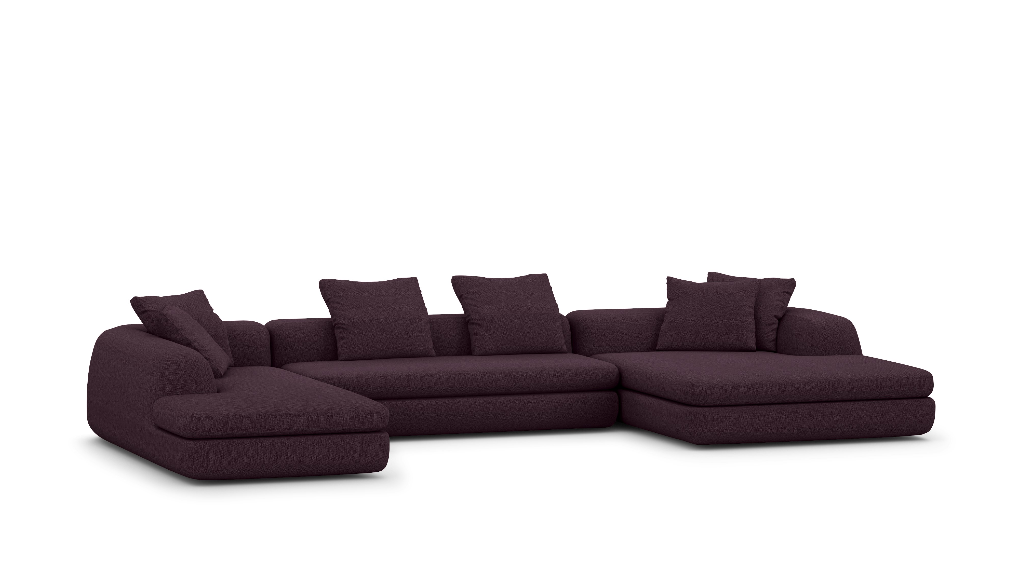 A Atlason Americano Asymmetrical Double Chaise Sectional in burgundy viewed from an angle.