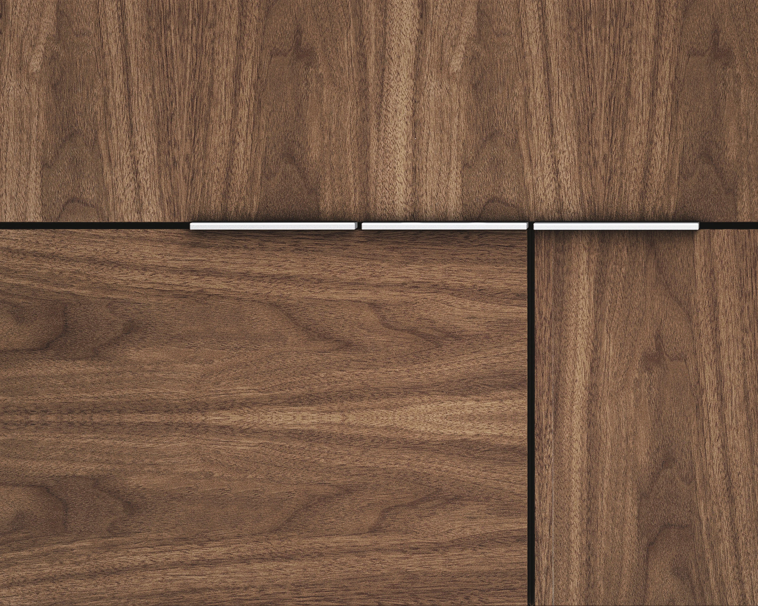 Close-up of a Domino Storage unit, showing three modules with a medium wood finish and a mix of grain direction.