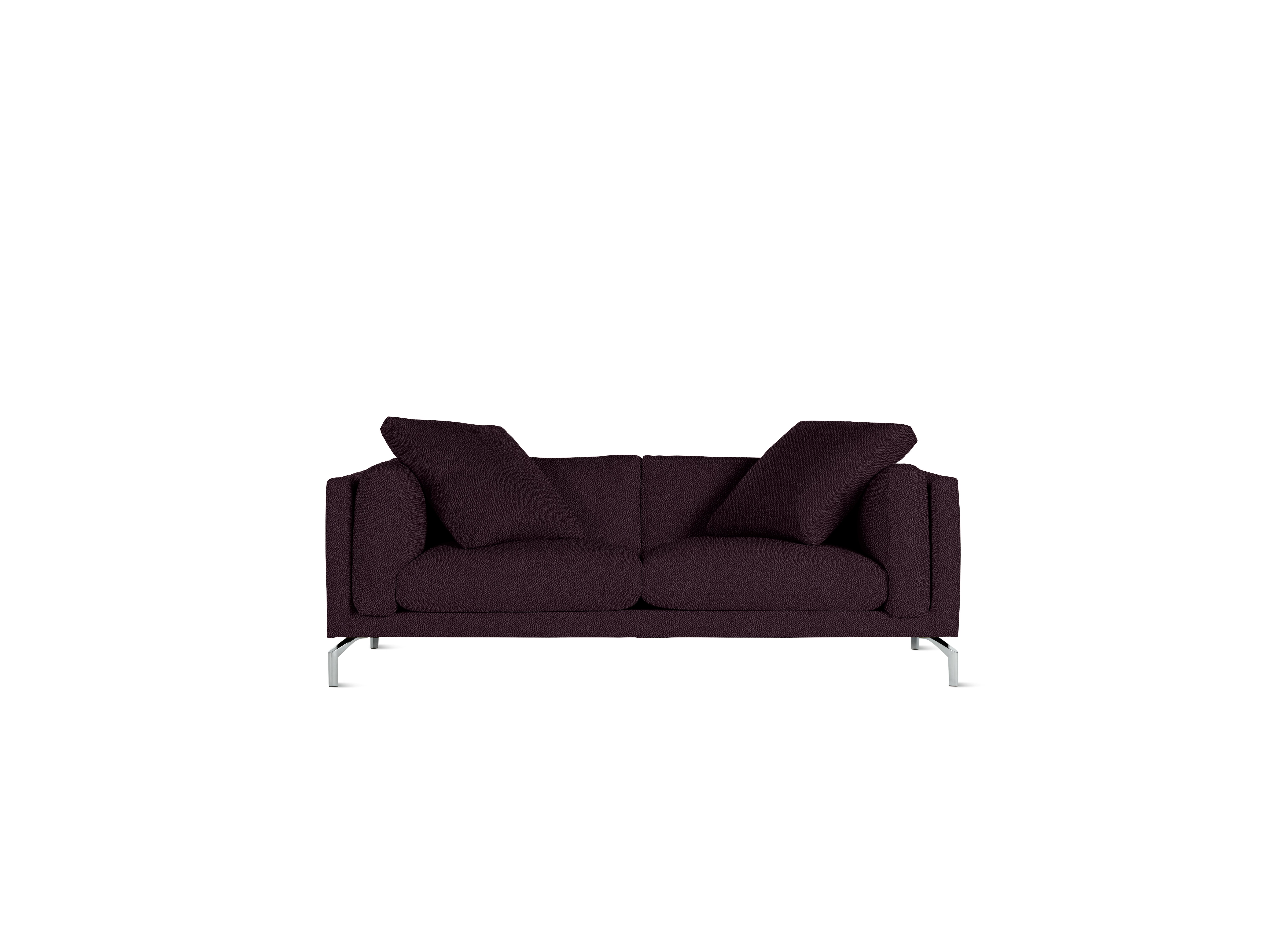 A Como Sofa in Turf: Burgundy viewed from the front.
