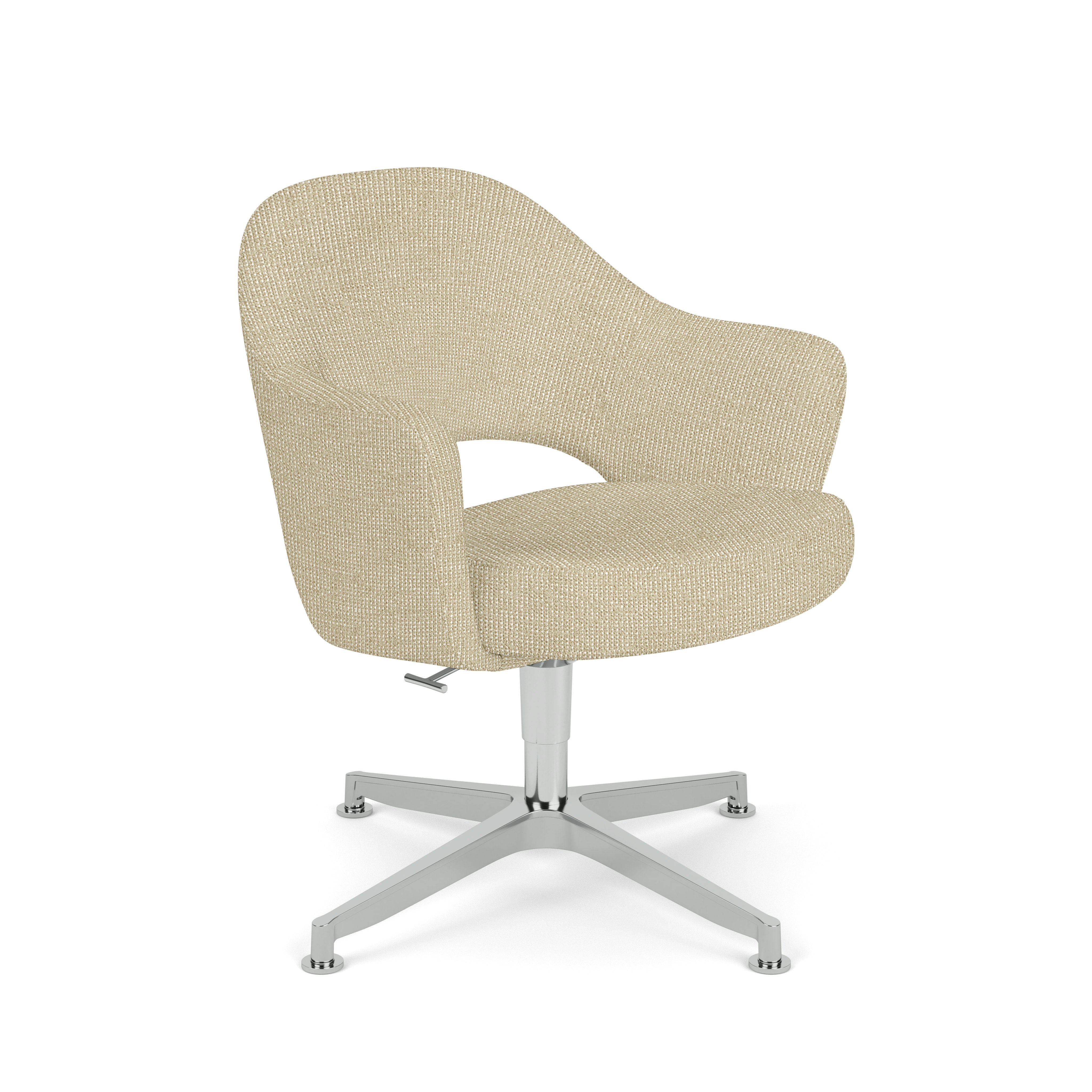 Saarinen Executive Office Armchair - 4 Star,  Prestini,  Beige / White,  Polished Aluminum Base,  Glides