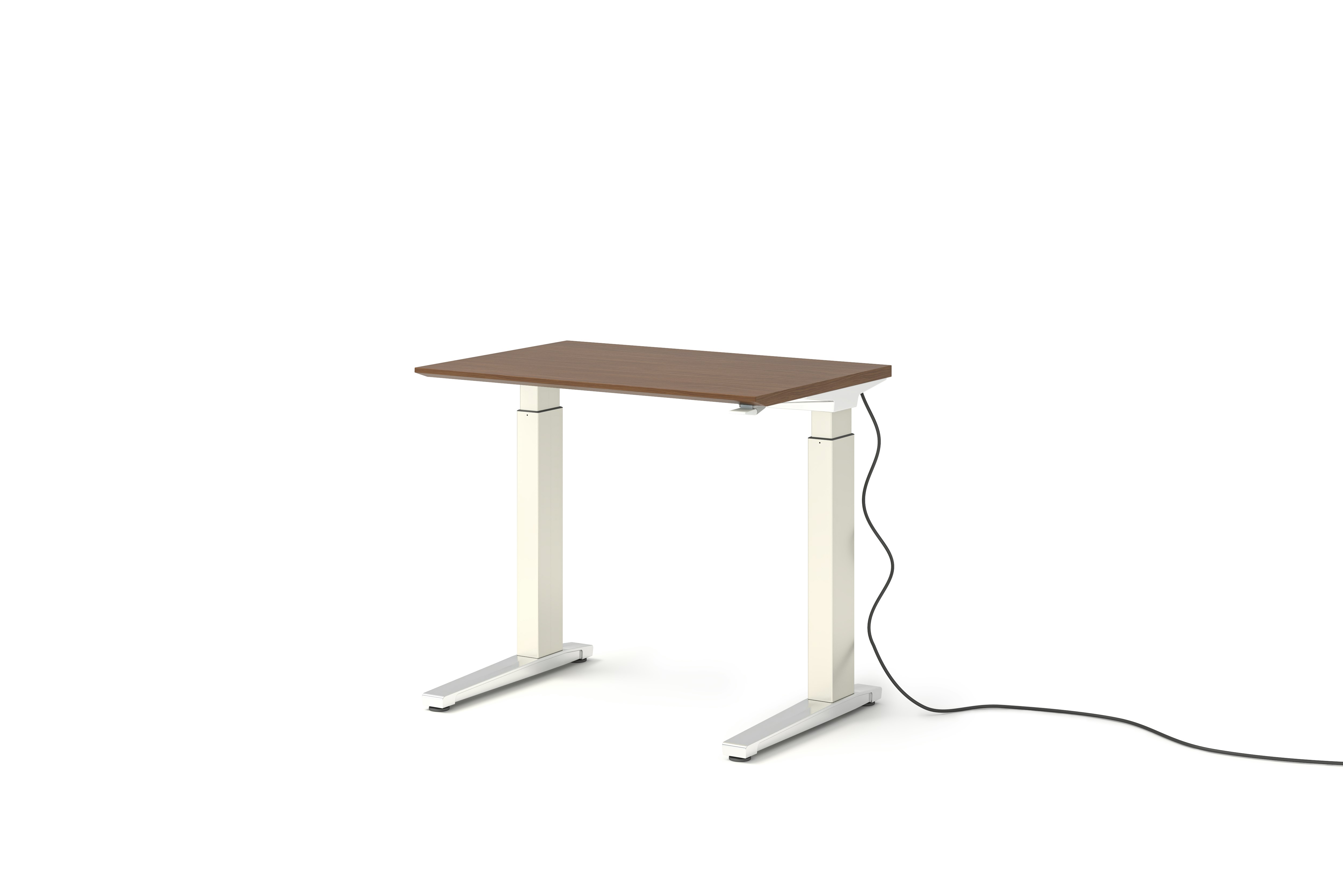 Renew Sit-To-Stand Desk - 23x34,  Veneer Walnut,  White,  Polished Aluminum,  Standard Power