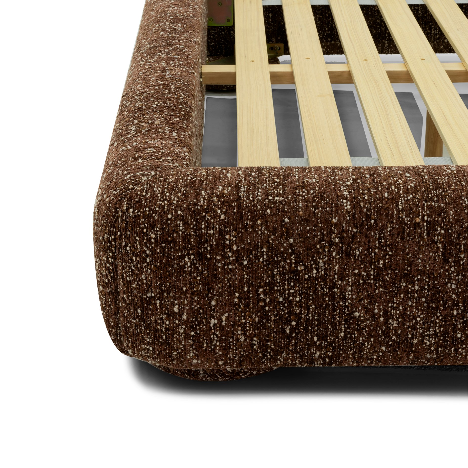 A detailed look at a Lull Bed in Cinnamon.