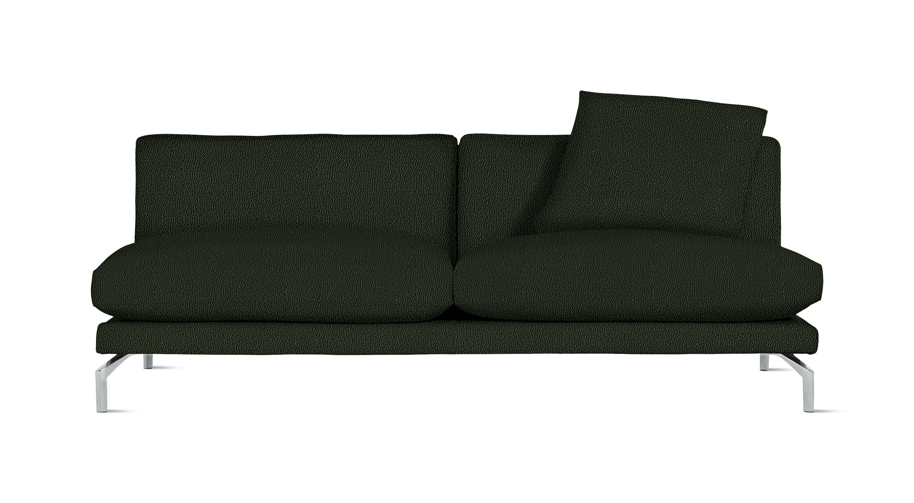 A Como Armless Sofa in Turf: Dark Green viewed from the front.