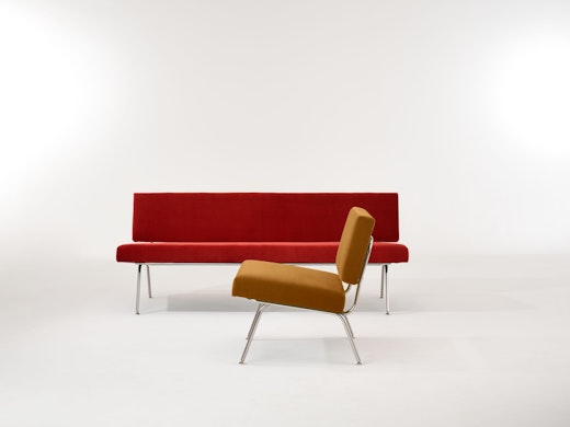 Florence Knoll Model 31 and Model 33 calais cotton velvet deep gold calais cotton velvet chili