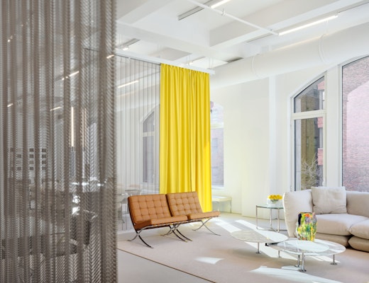 Knoll NYC Showroom with Barcelona Chairs Knoll NYC Showroom Barcelona Chair Grasshopper Coffee Table Pillo Sofa MR Table