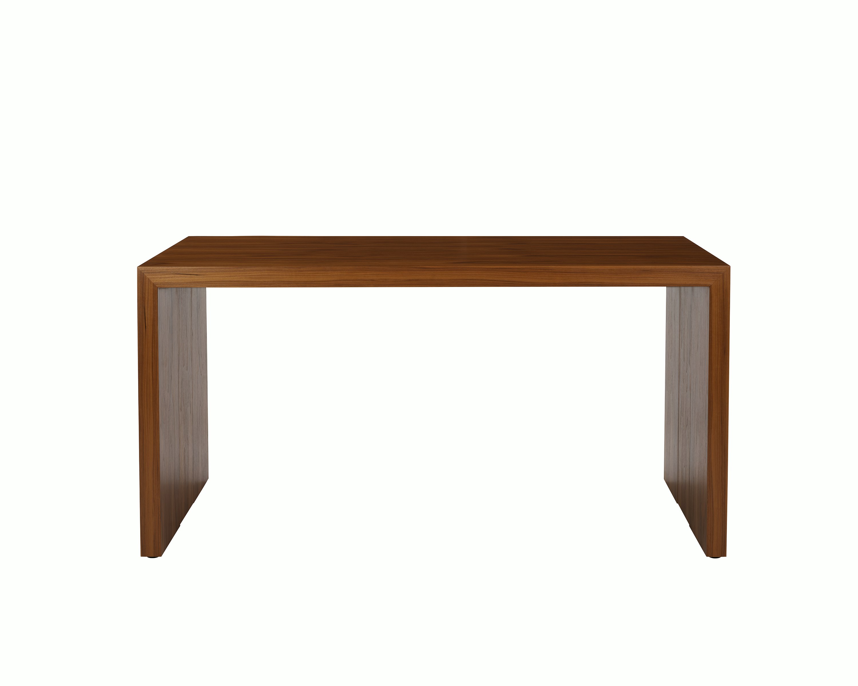 JD Waterfall Table in Walnut bar height, front view.