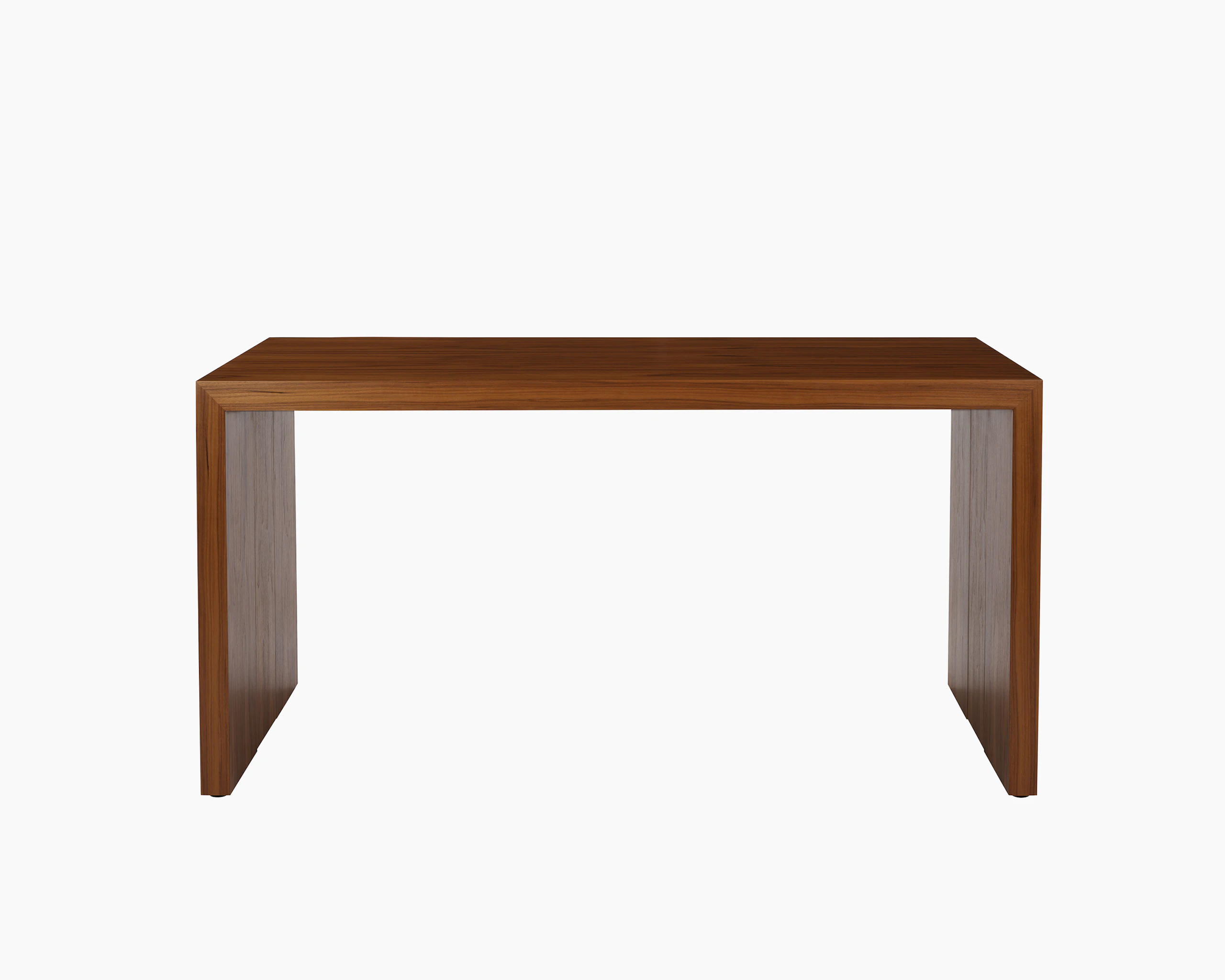 JD Waterfall Table in Walnut bar height, front view.