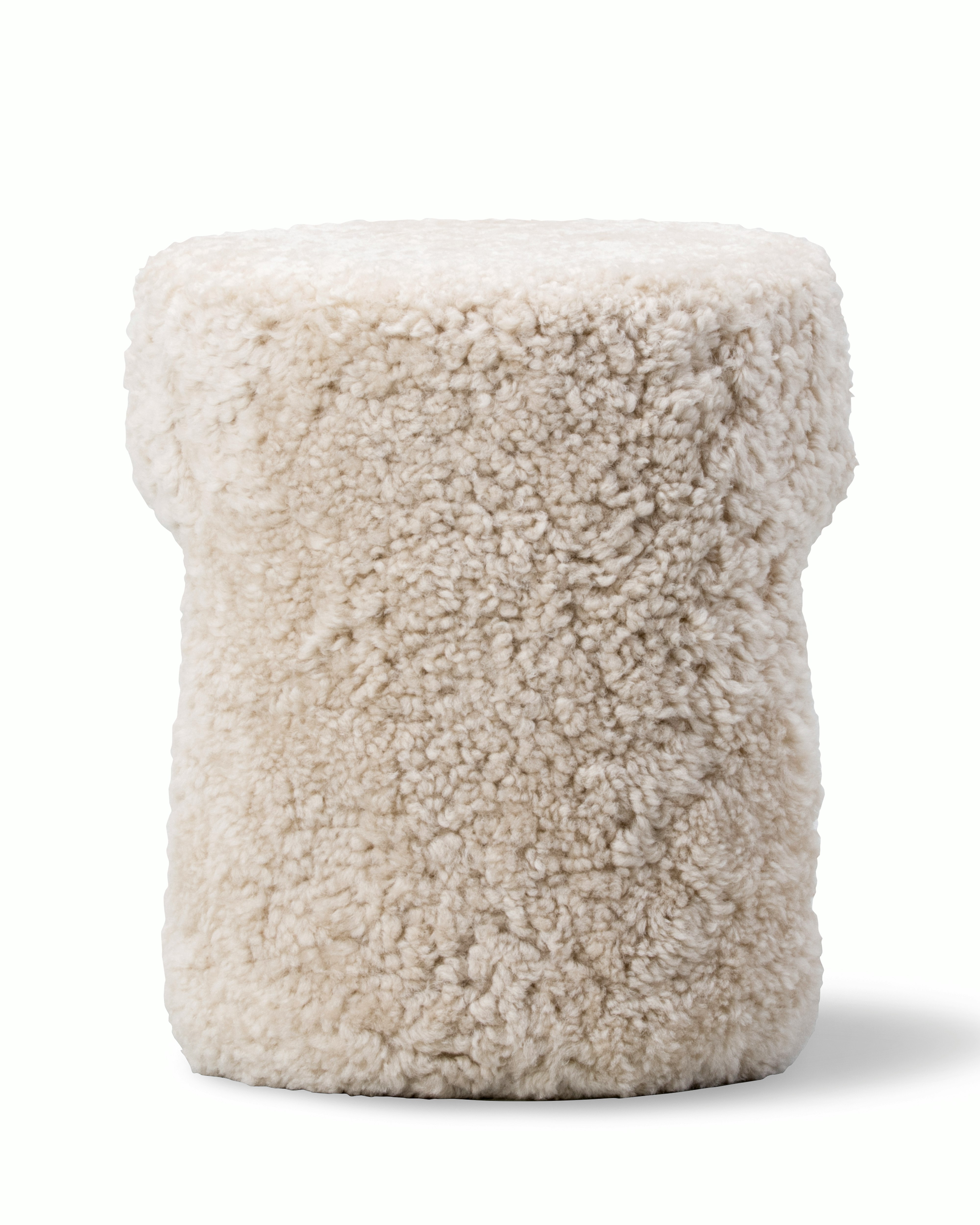 Sequoia Pouf  in Sheepskin Moonlight viewed from the side
