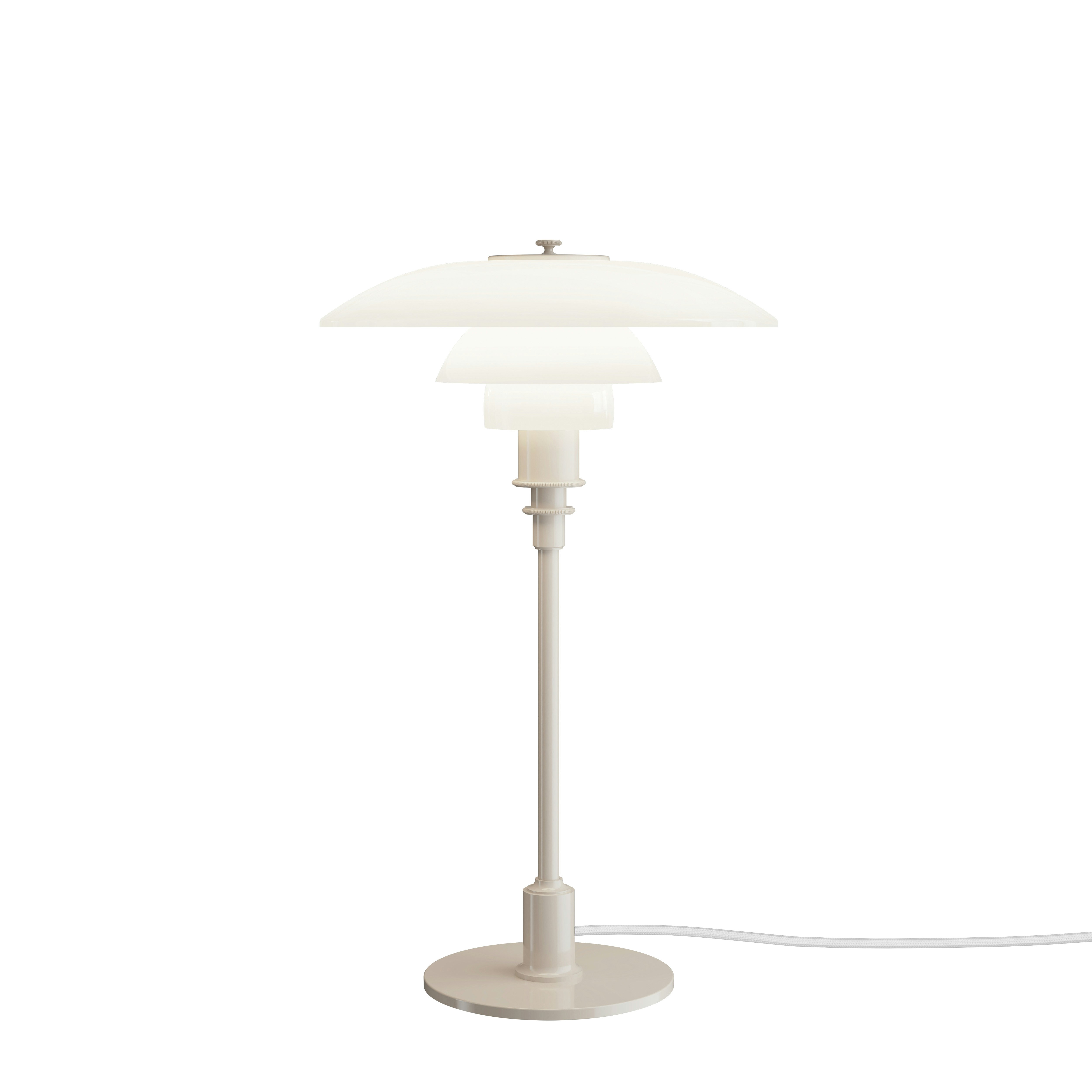 A PH 3/2 Table Lamp in Opal / Glossy Beige viewed from the front.