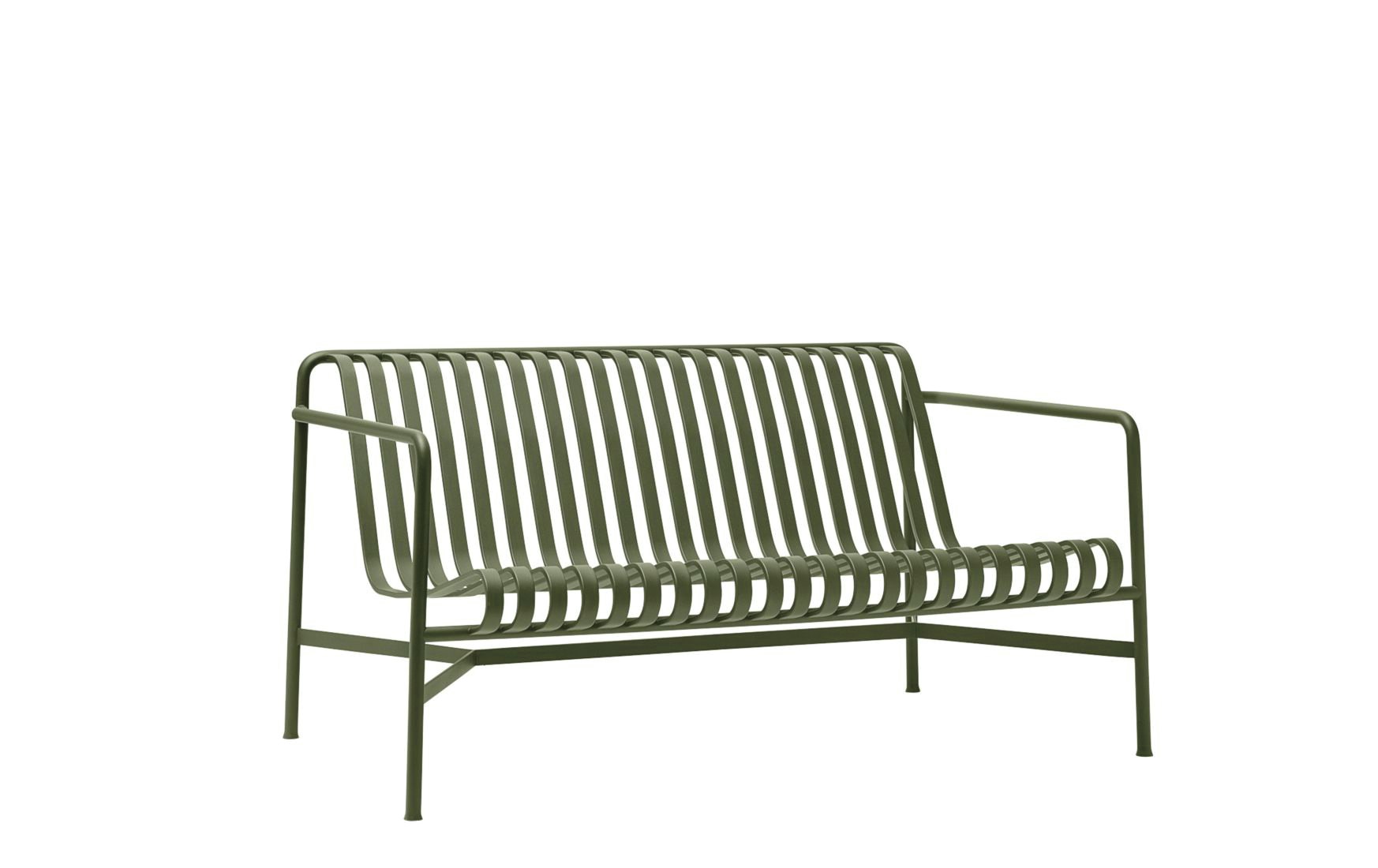 A three quarter view of a Palissade Lounge Sofa in olive green.