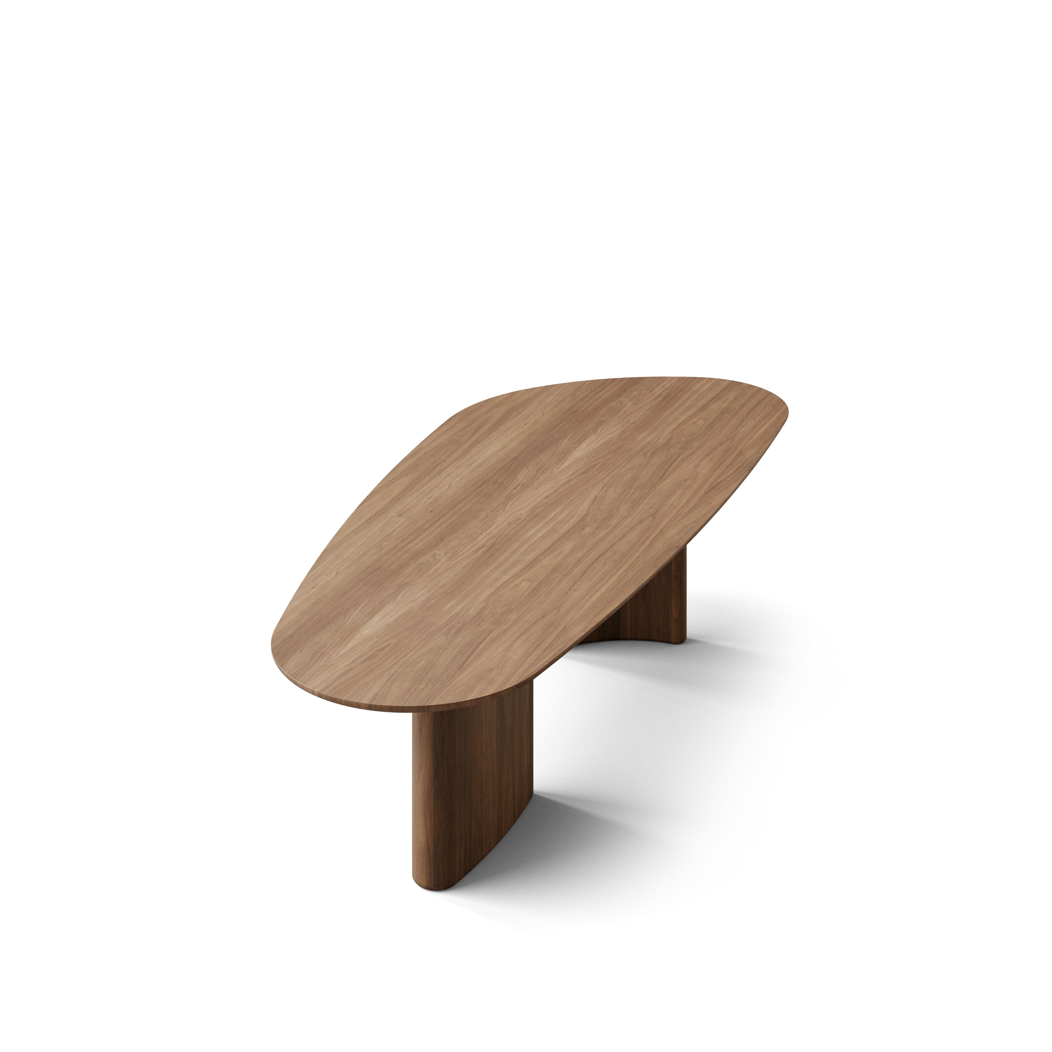 A Tangent Dining Table in Walnut viewed from the top.
