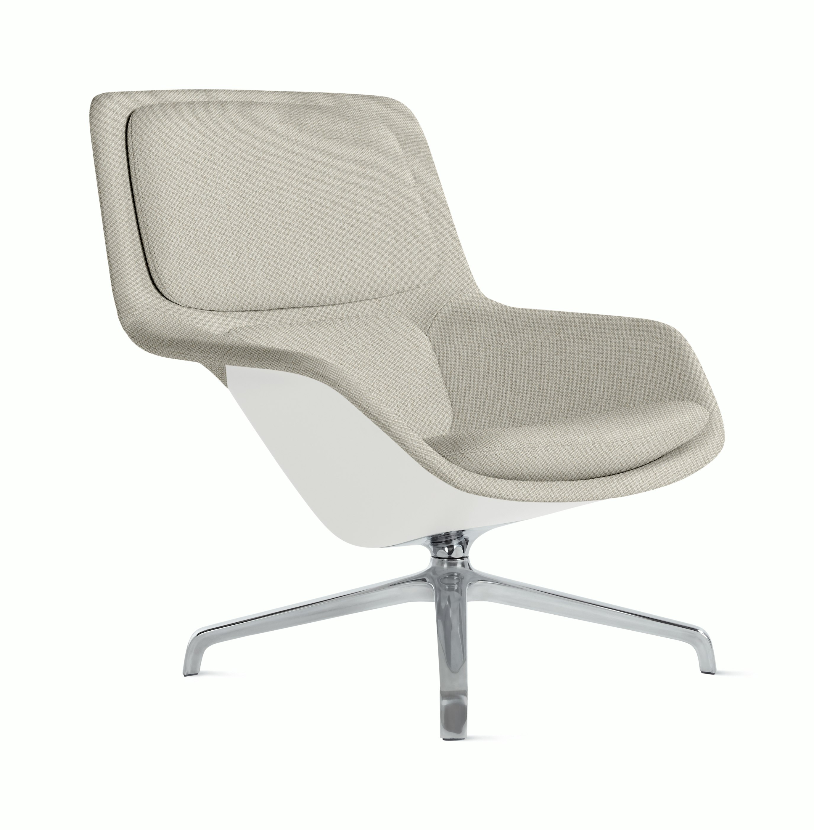 Striad Lounge Chair - Mid Back,  Mode,  Shell,  White,  4-Star Swivel,  Polished Aluminum