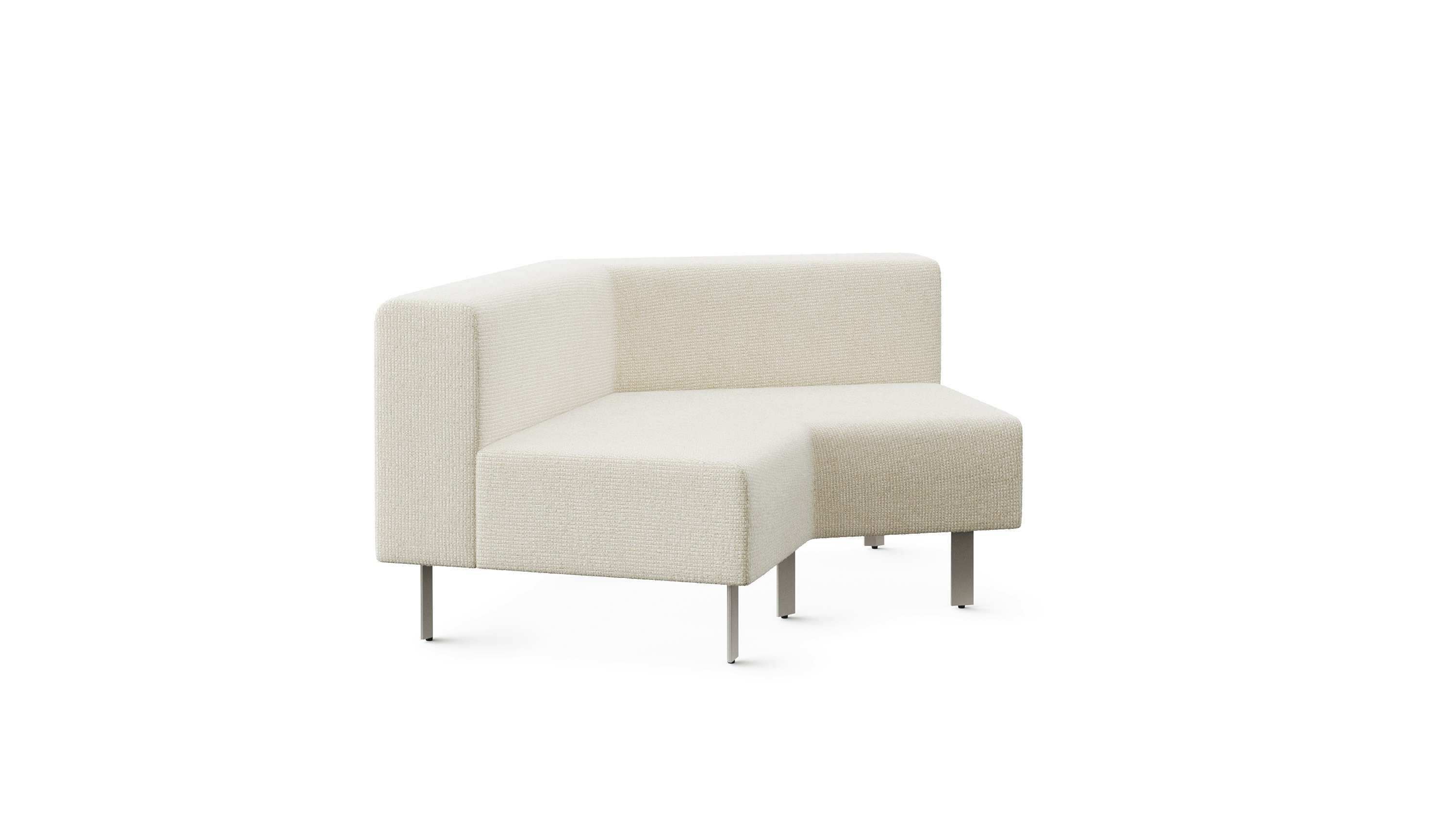 A 120 degree lounge bench in a light colored upholstery with a backrest is shown from an angle.