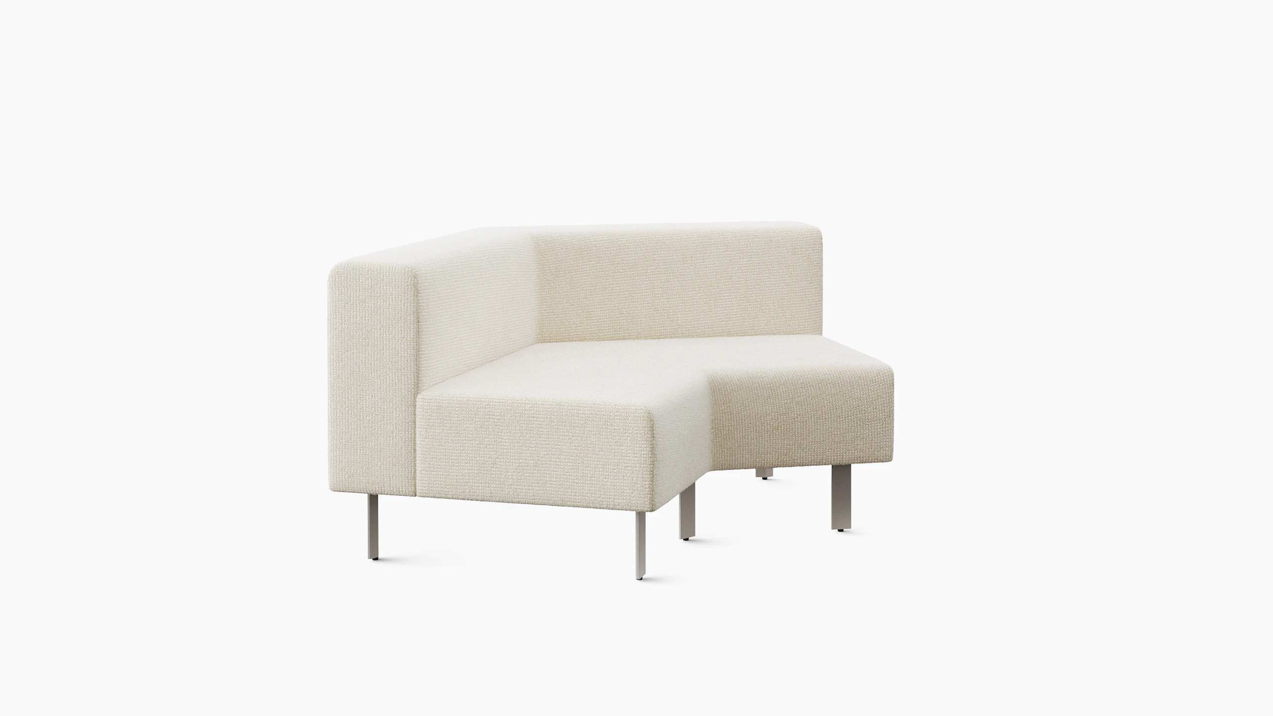 A 120 degree lounge bench in a light colored upholstery with a backrest is shown from an angle.