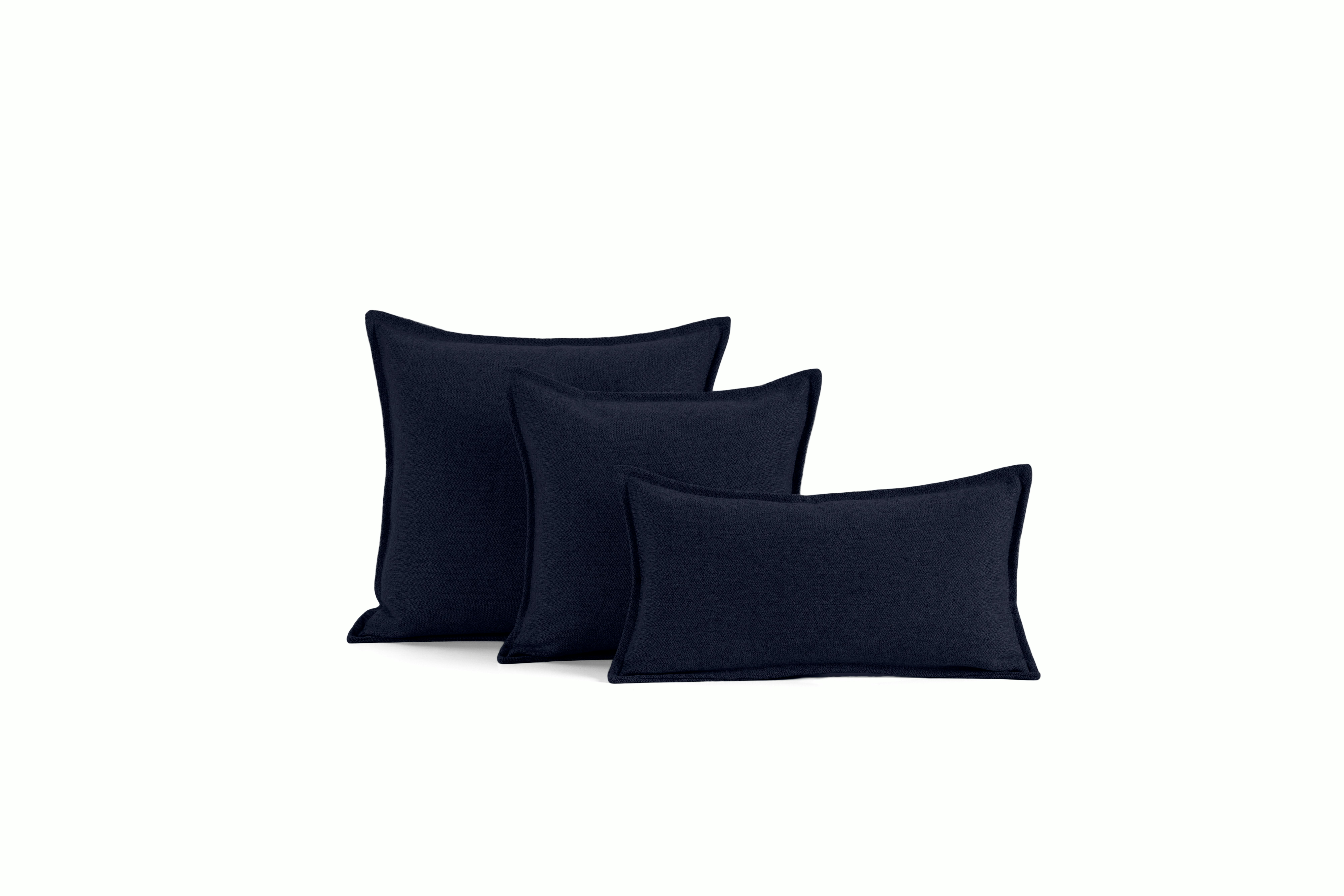 A detailed look at a Pecora Wool Flange Pillow in Dark Navy Family.