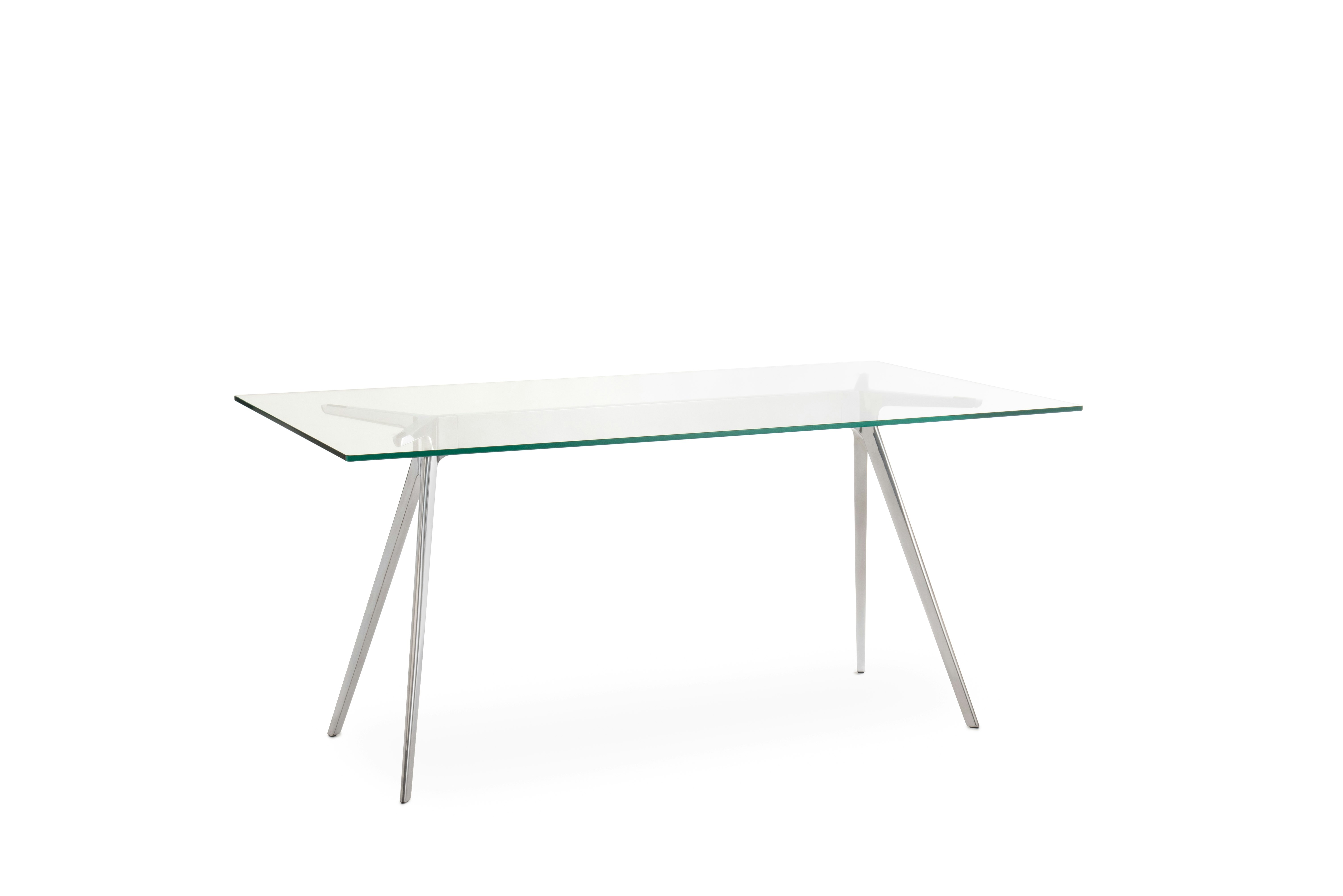Baguette Table - 33 x 62,  Glass and Polished Aluminum
