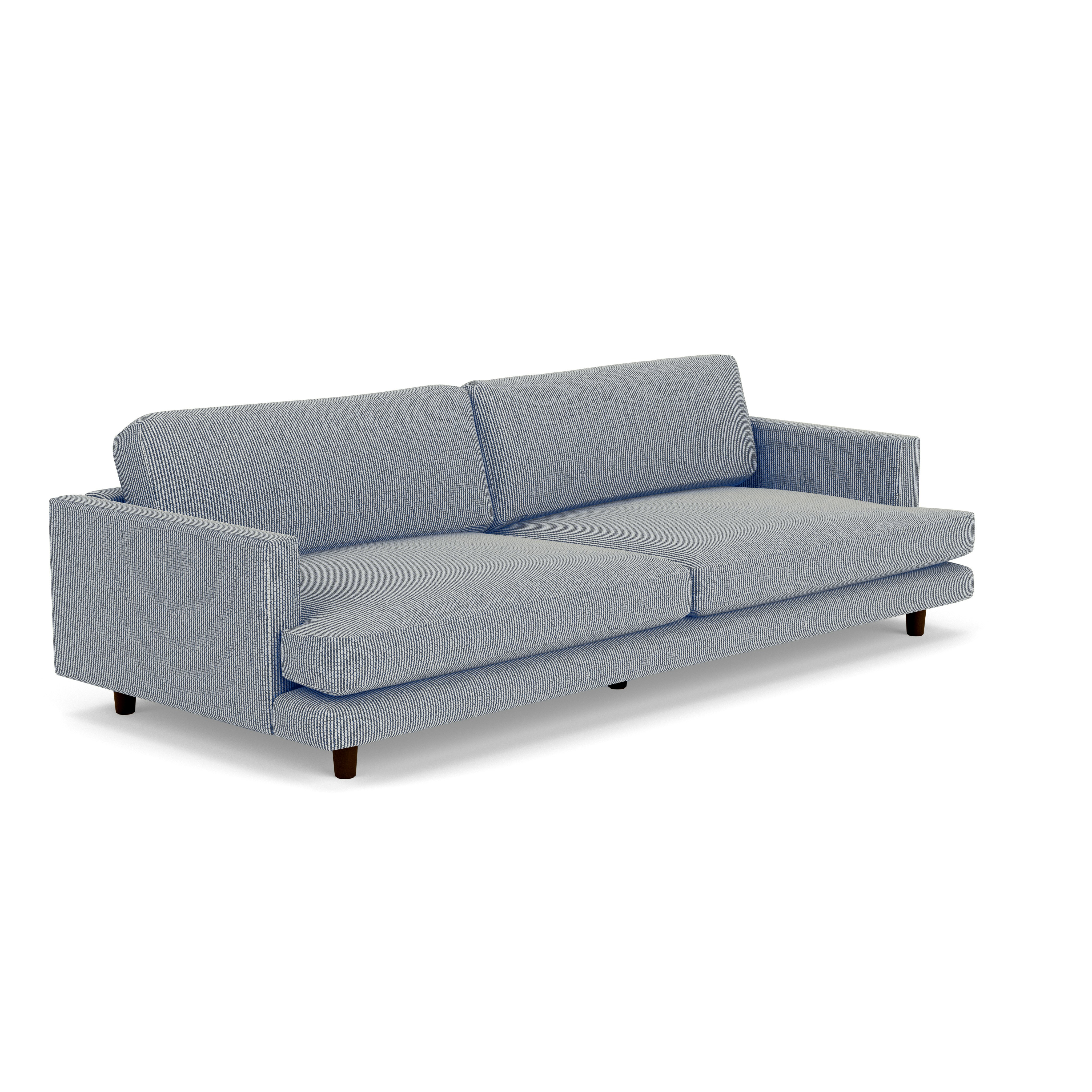 A D'Urso Sofa in Gossamer Burnt Walnut on Oak viewed from an angle.