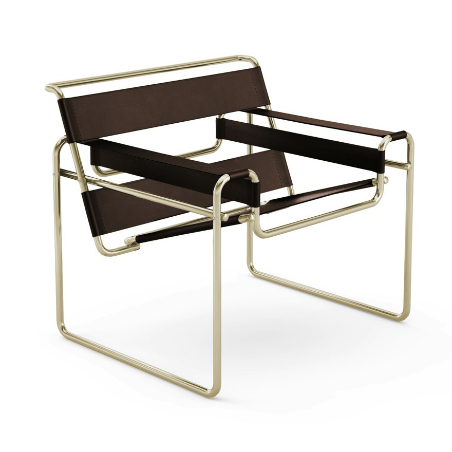 Wassily Chair - Belting Leather, Dark Brown, Gold