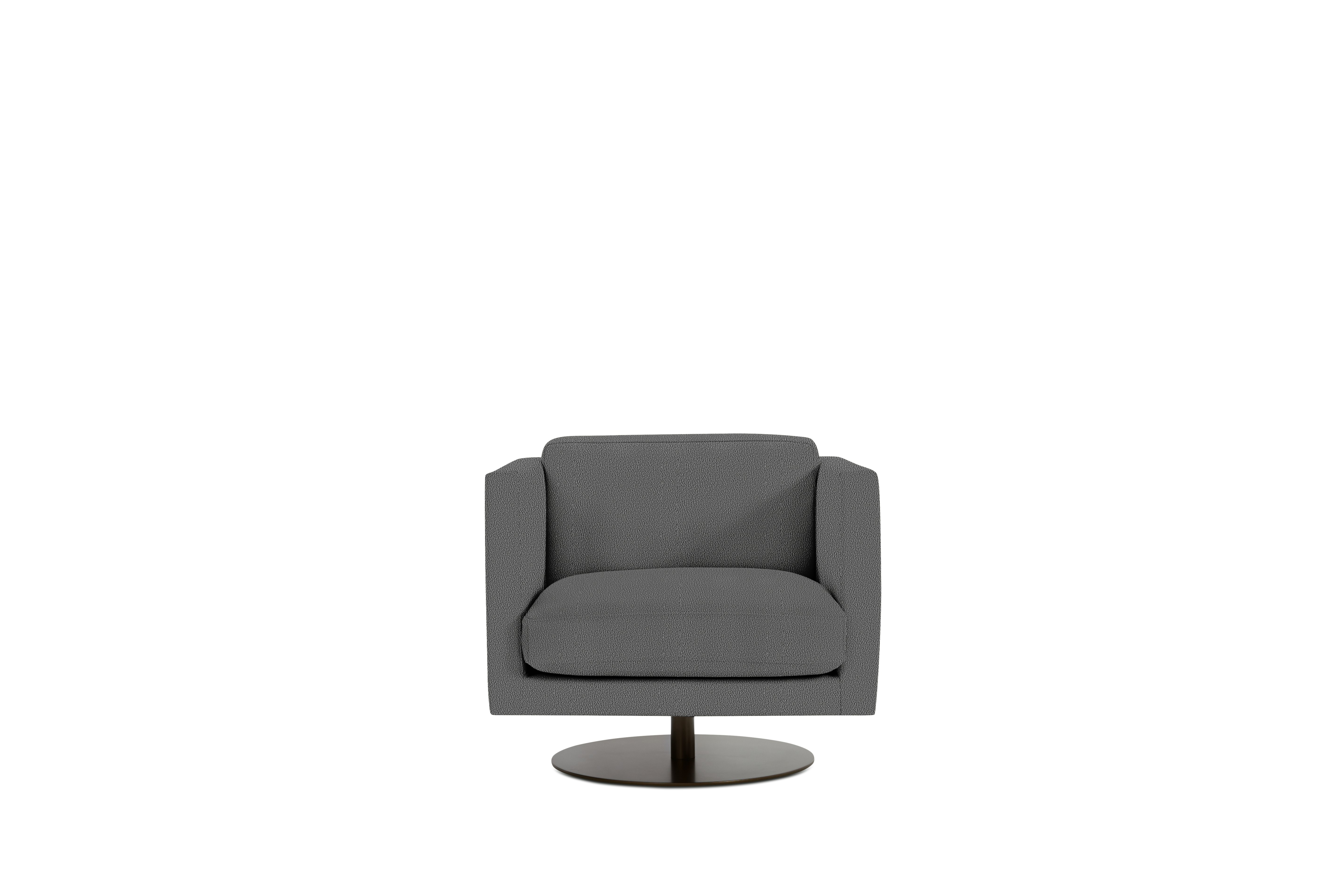 A Comolino Swivel Chair in Turf: Grey viewed from the front.