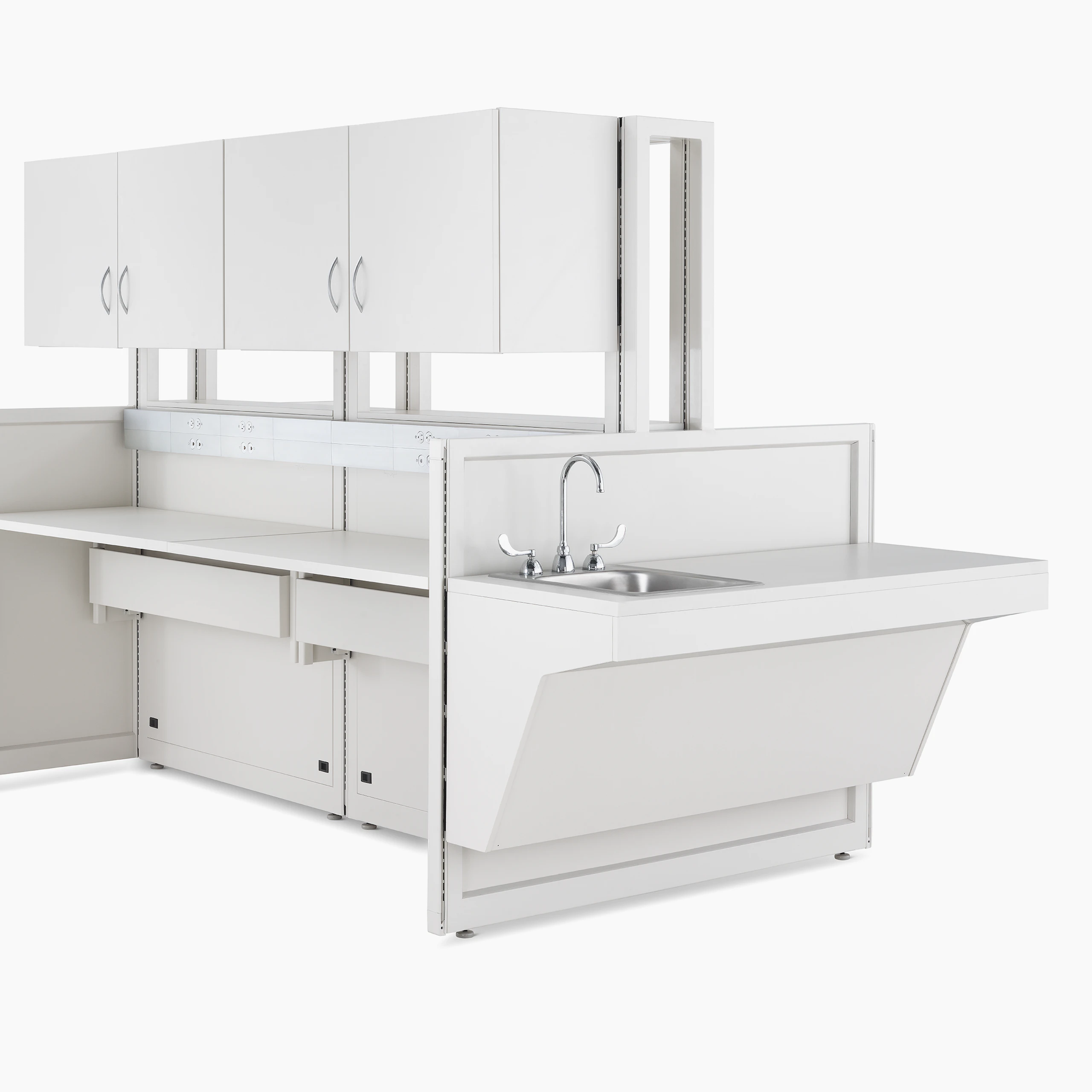 Detail of soft white Co/Struc System ADA sink hanging on a frame module.