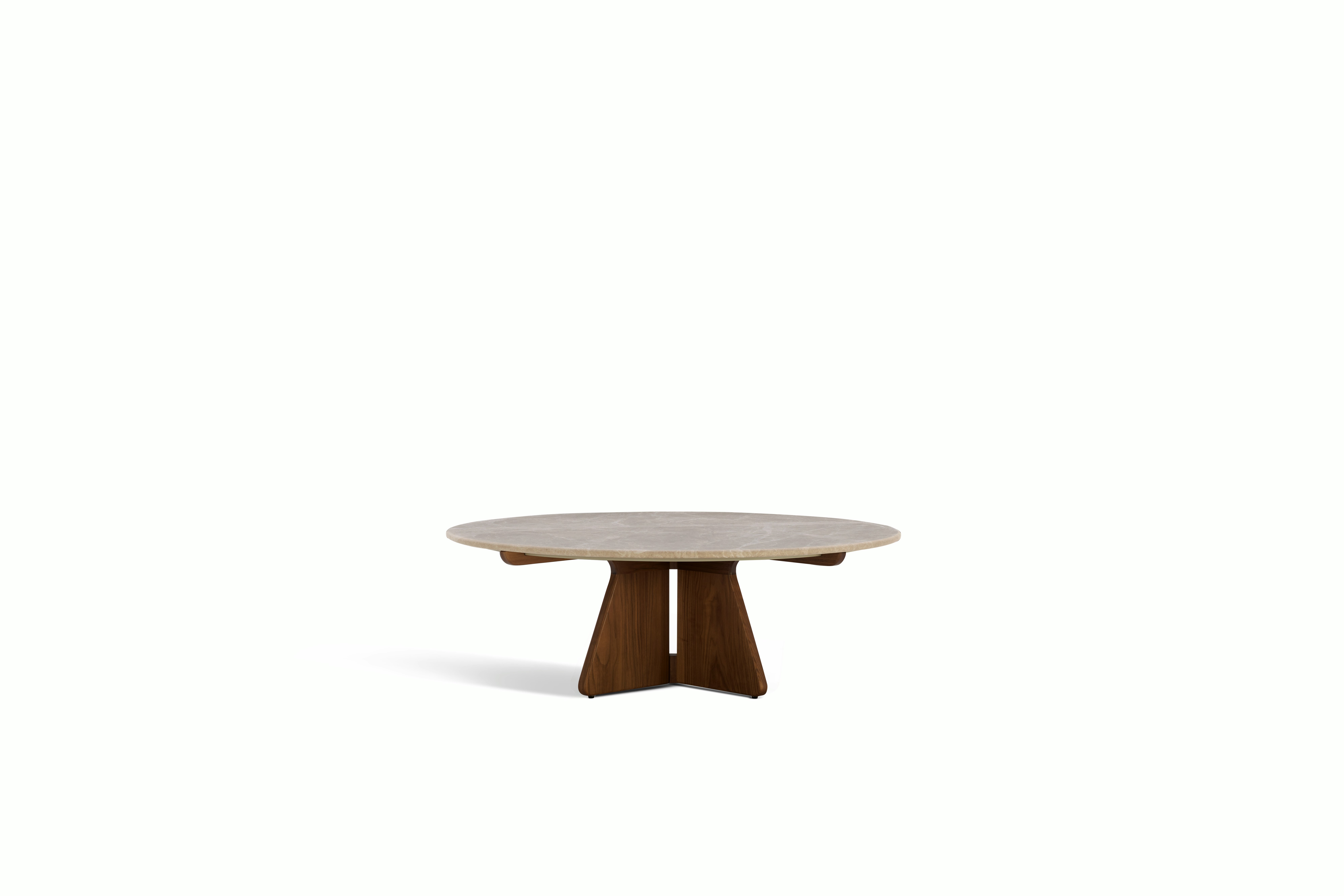 A Pinna Coffee Table in Emperador Walnut viewed from an angle.