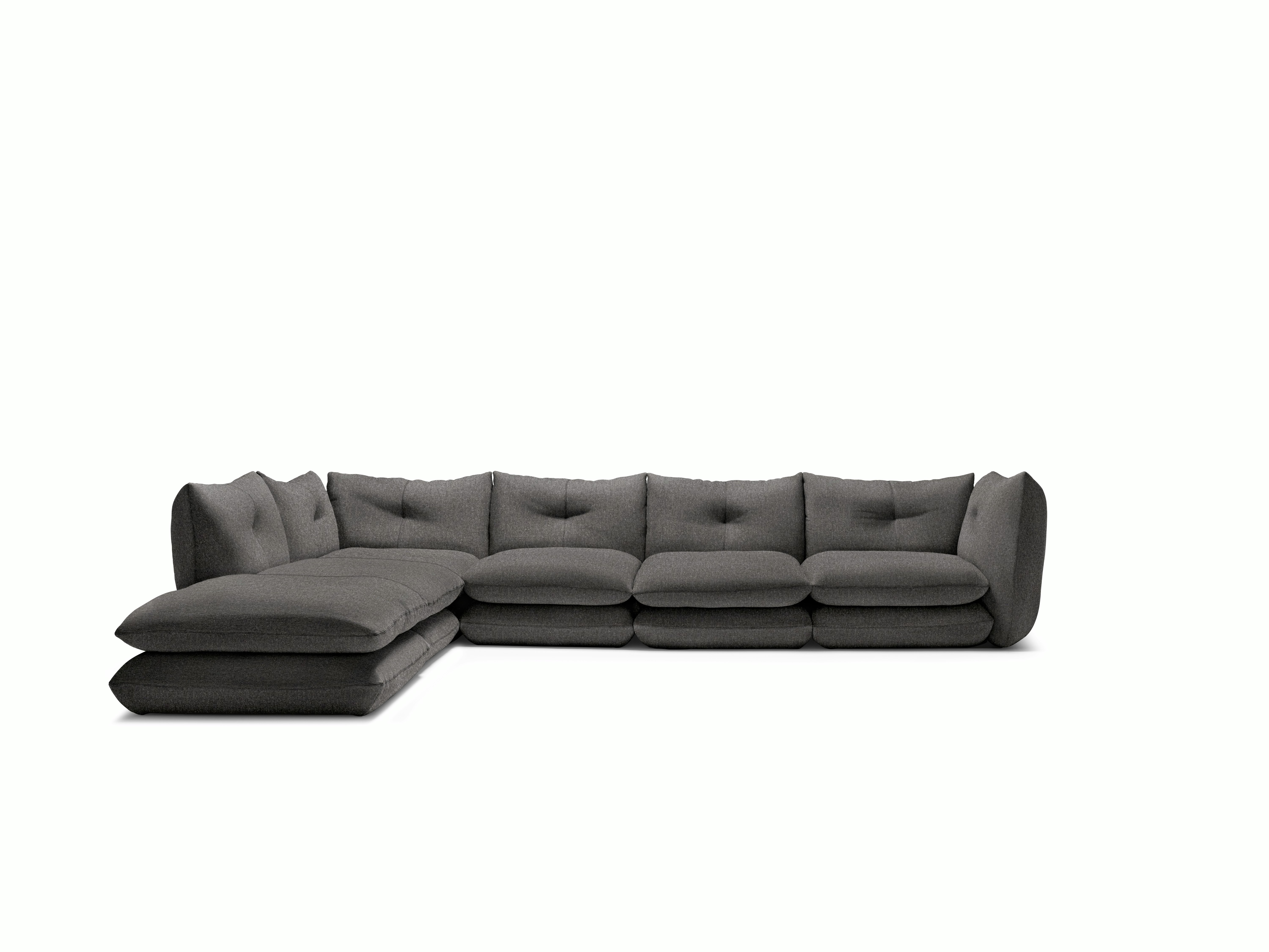 Pillo Sectional - Left,  Five Seater with Ottoman,  Standard or Deep,  Buzz,  Whirlwind