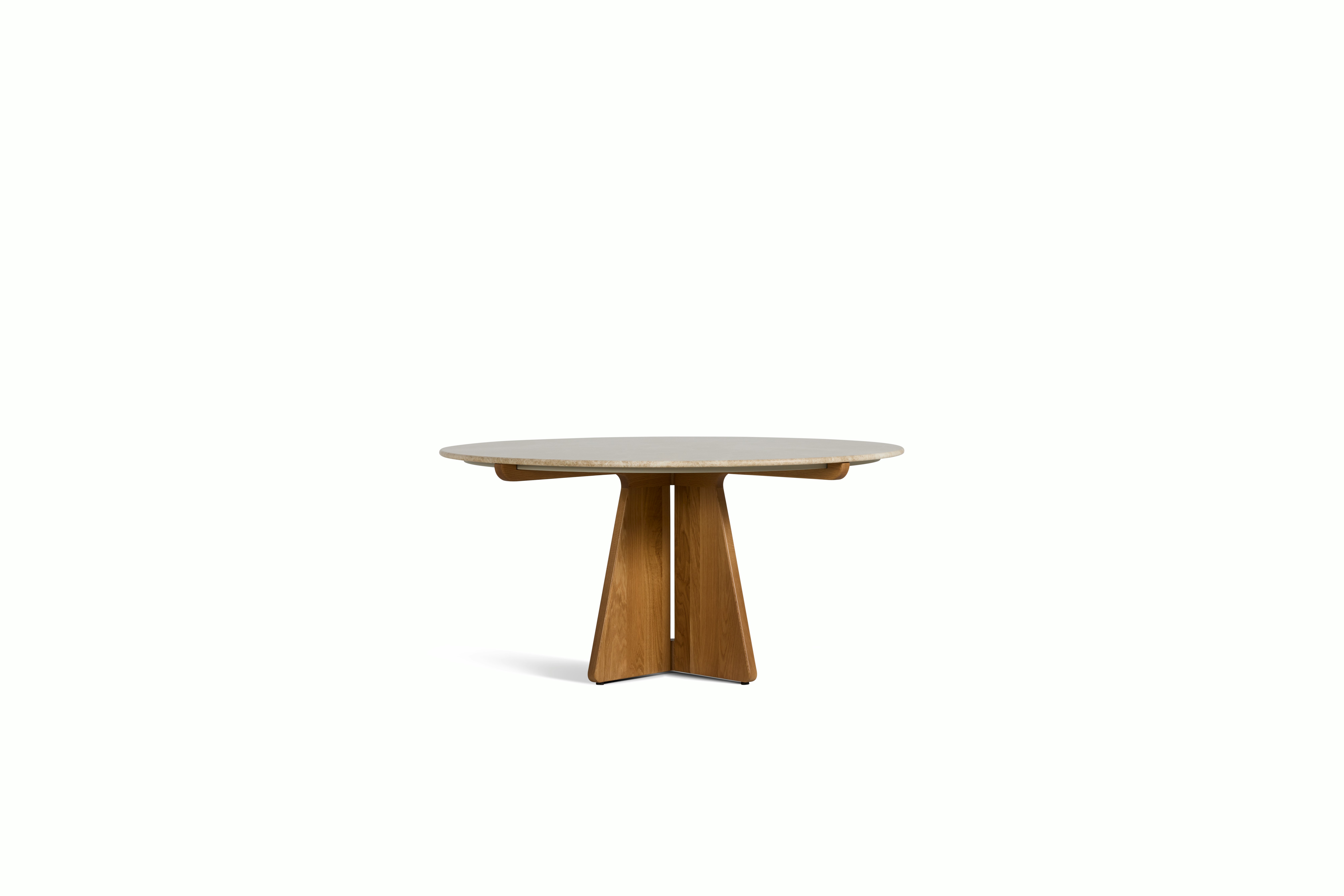 Pinna Dining Table - Round, 60 Inch, Emperador Light, White Oak