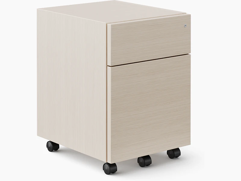 A white sweep rendering of a mobile storage pedestal in a light color veneer.