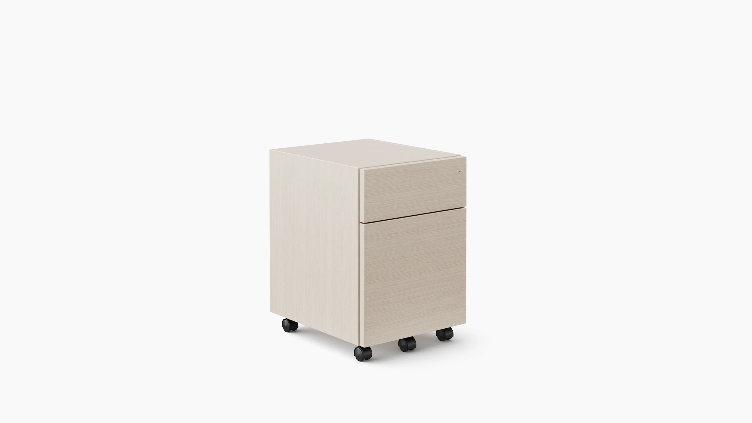 A white sweep rendering of a mobile storage pedestal in a light color veneer.