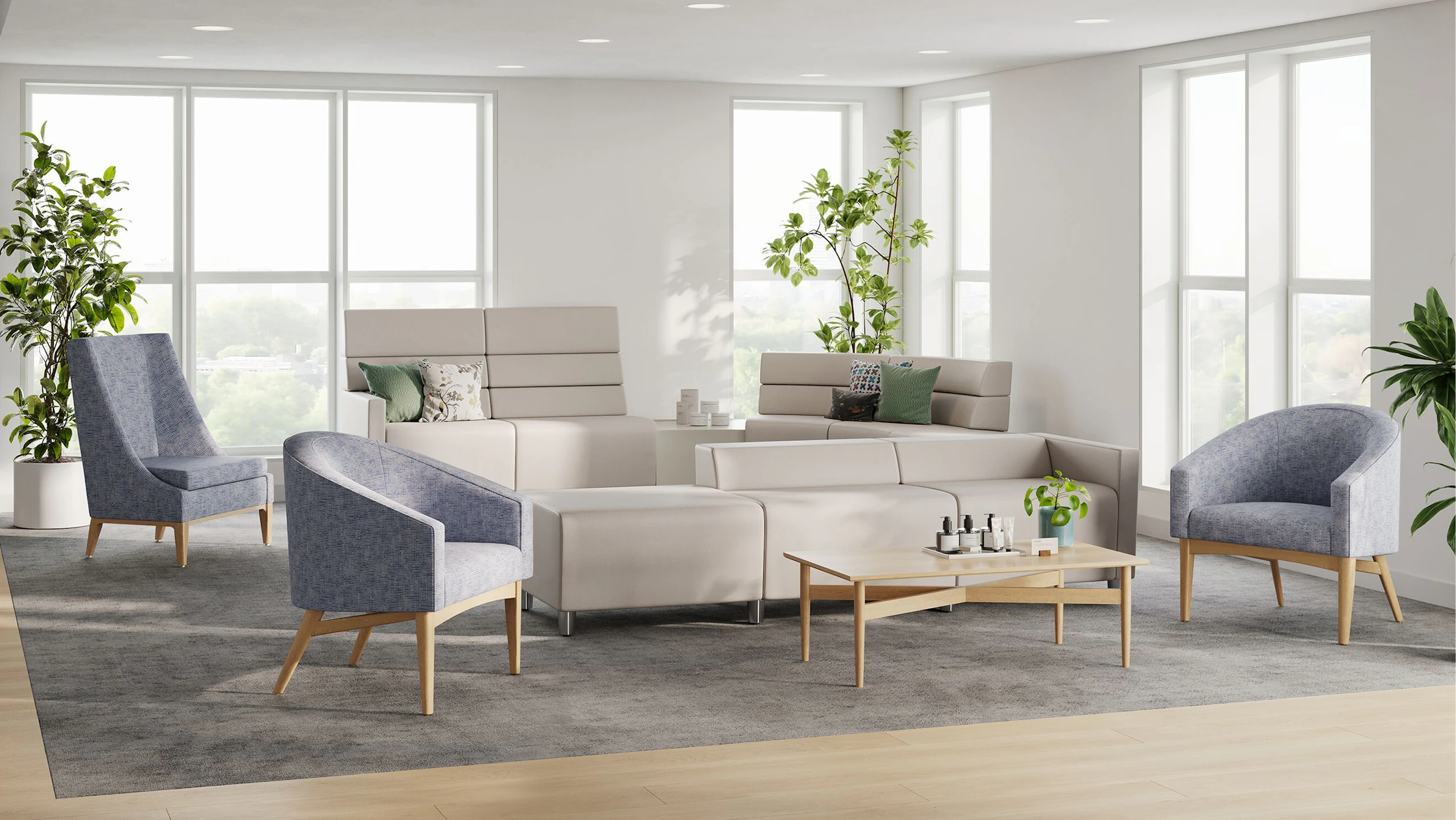 Seating area at a national healthcare facility featuring furniture from the MillerKnoll collective.