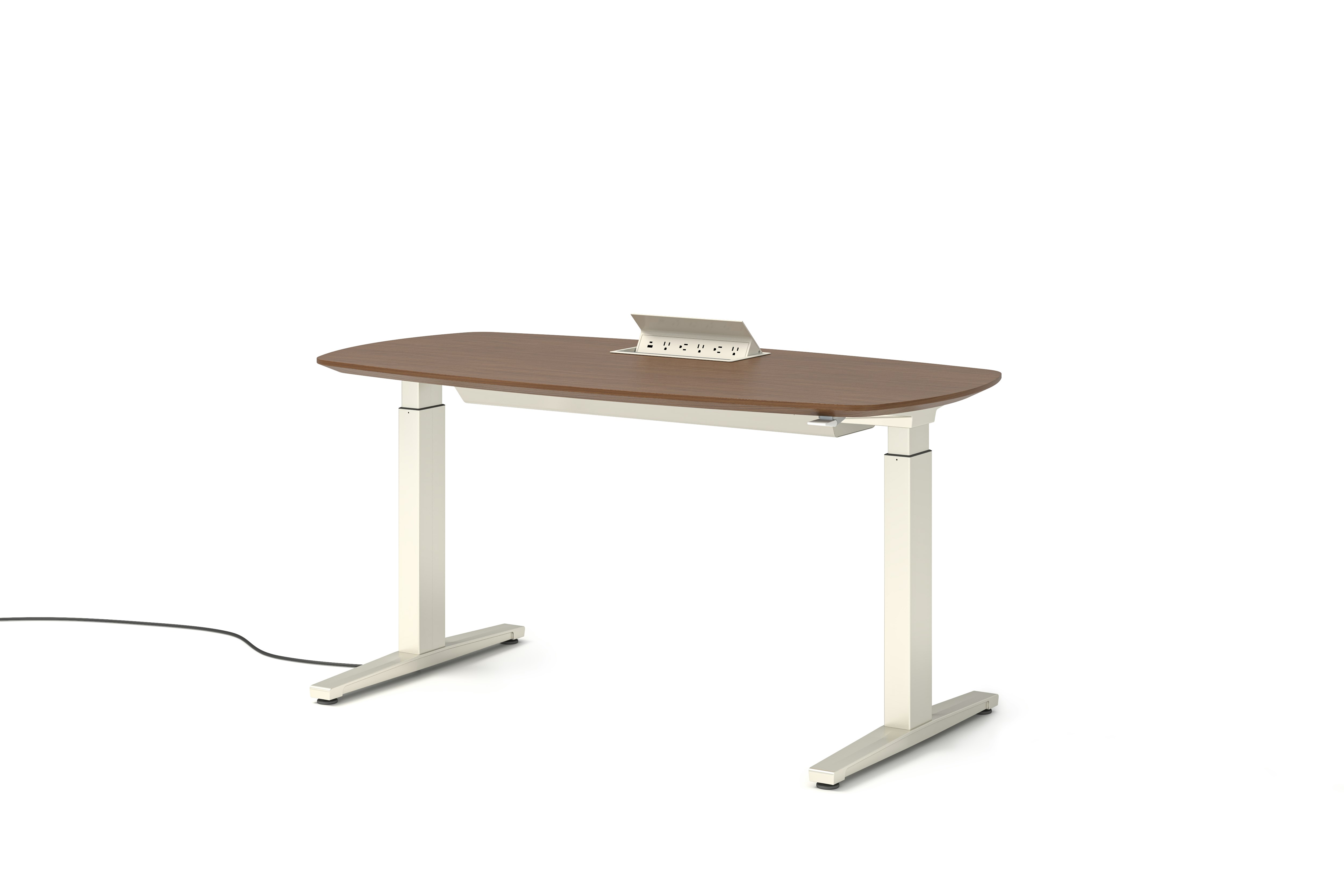 Renew S2S Embedded Power Desk - Executive,  29 x 58,  Veneer Walnut,  White / White,  Integrated Cord Management,  Hidden Power,  Standard,  T Leg