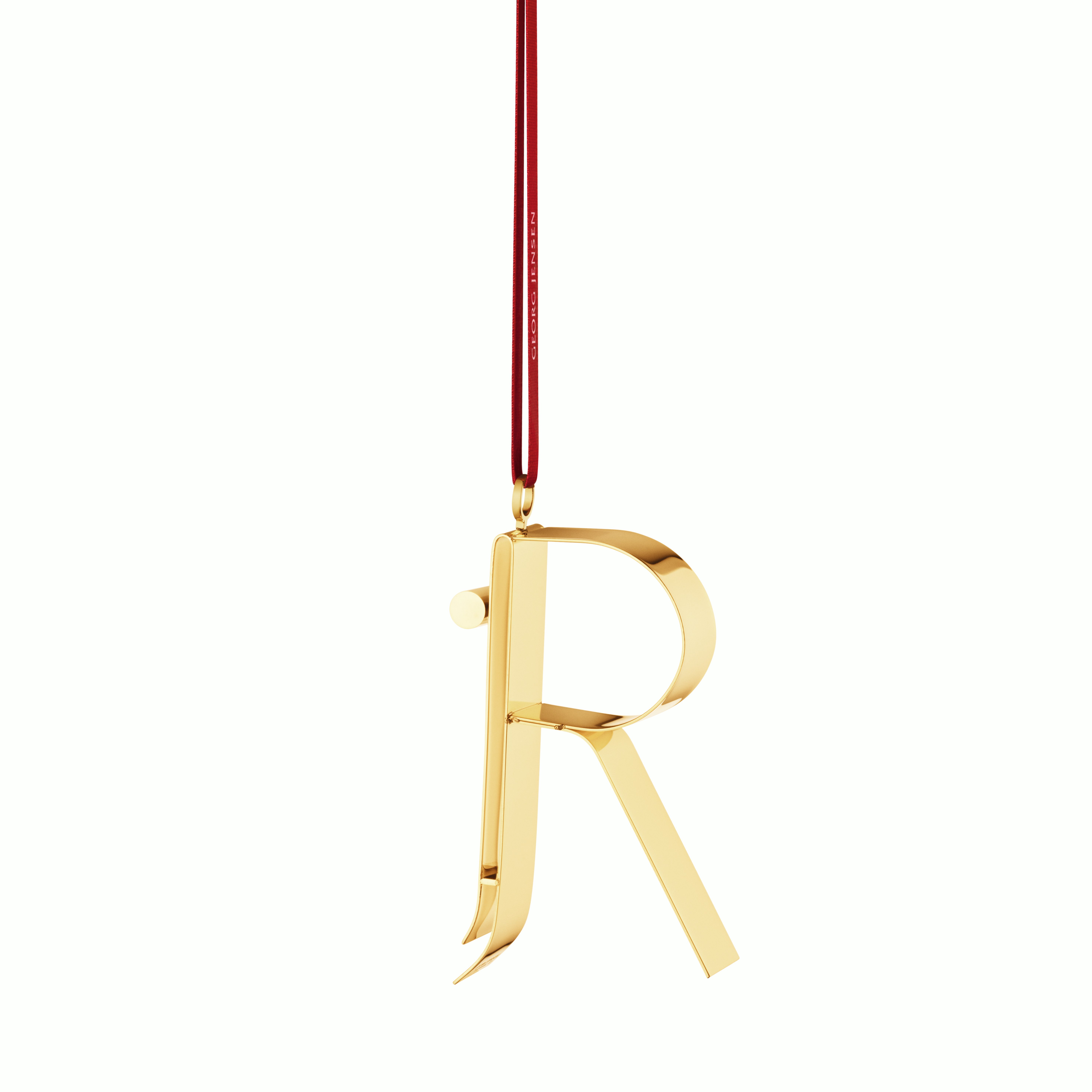 R Christmas Alphabet Ornament in Yellow viewed from the front.