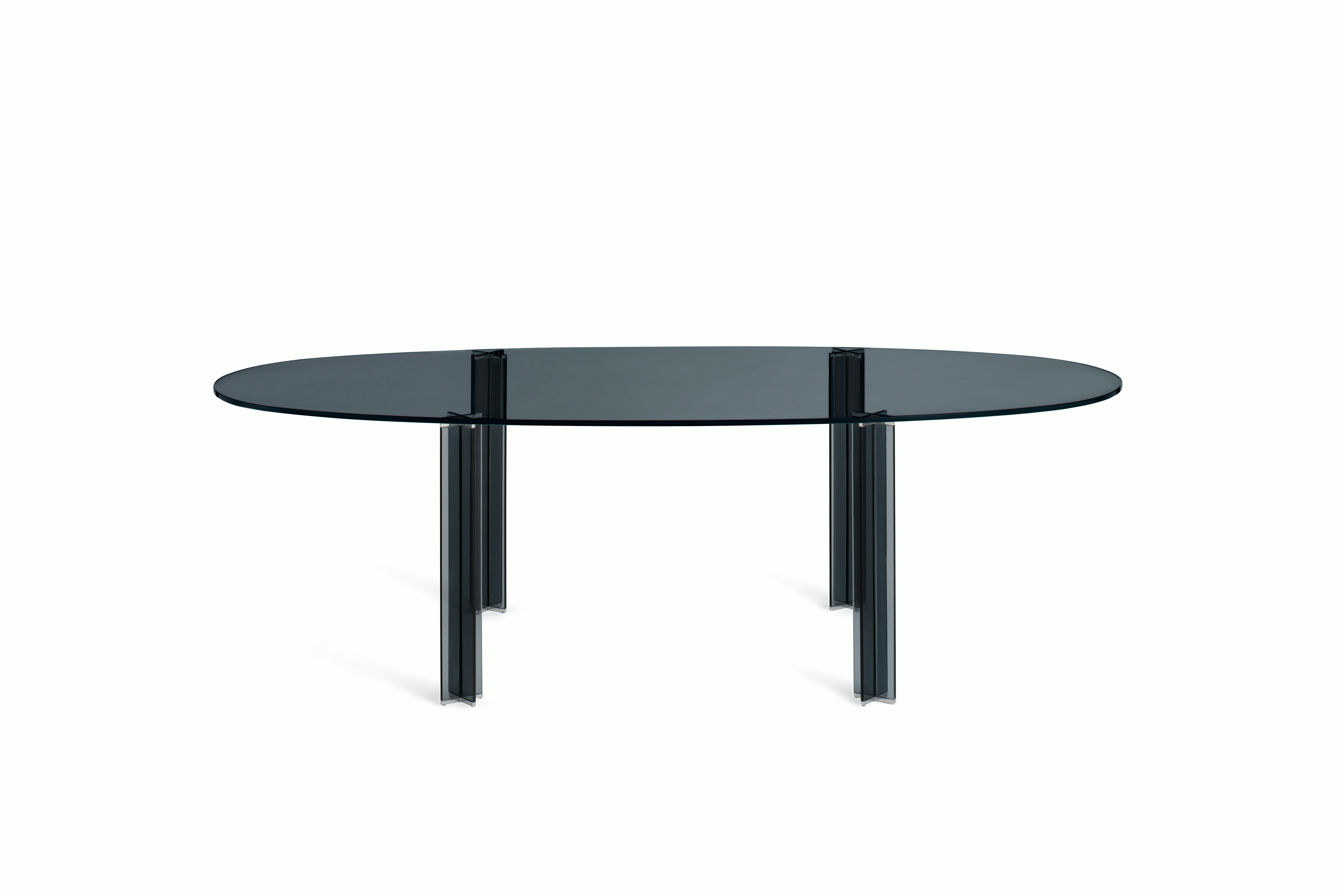 X-T Dining Table - Oval, 94", Smoked Glass